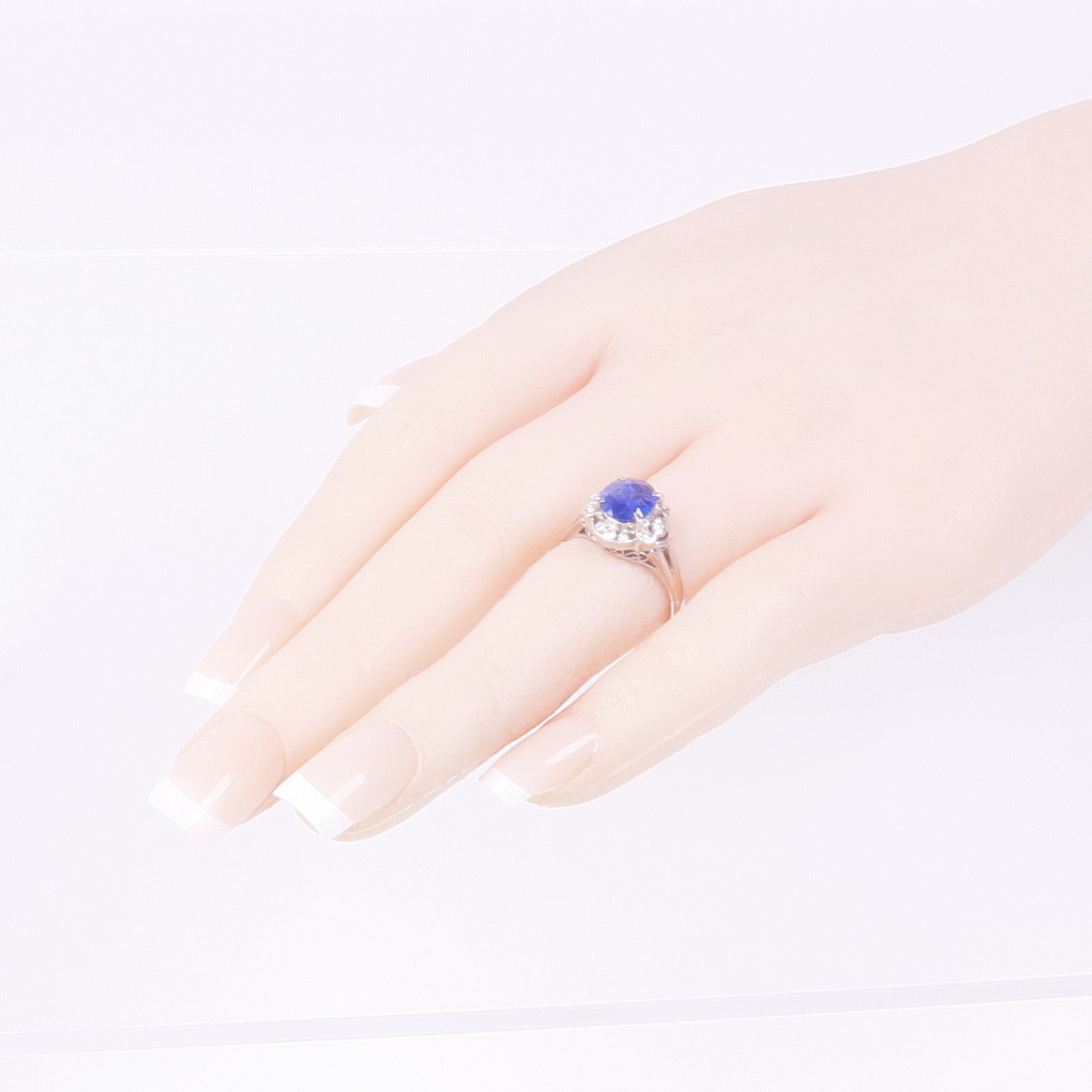 JEWELRY 【激減優惠】PT900鉑金Sapphire Diamond Ring藍寶石/Diamond Ring鑽石戒指US#6.25