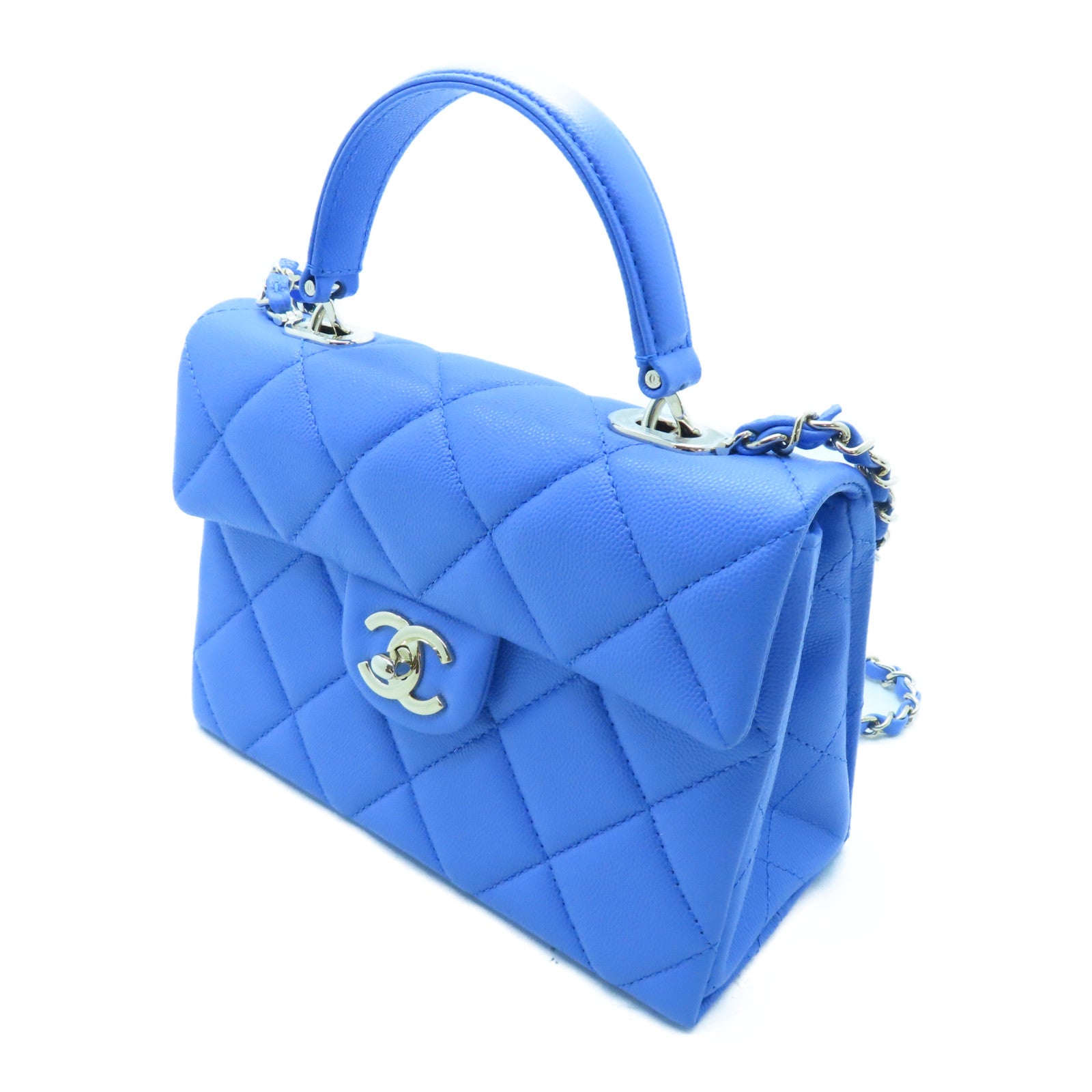 CHANEL 菱格牛皮皮革Small Retro Twist Bag金扣肩背袋藍色