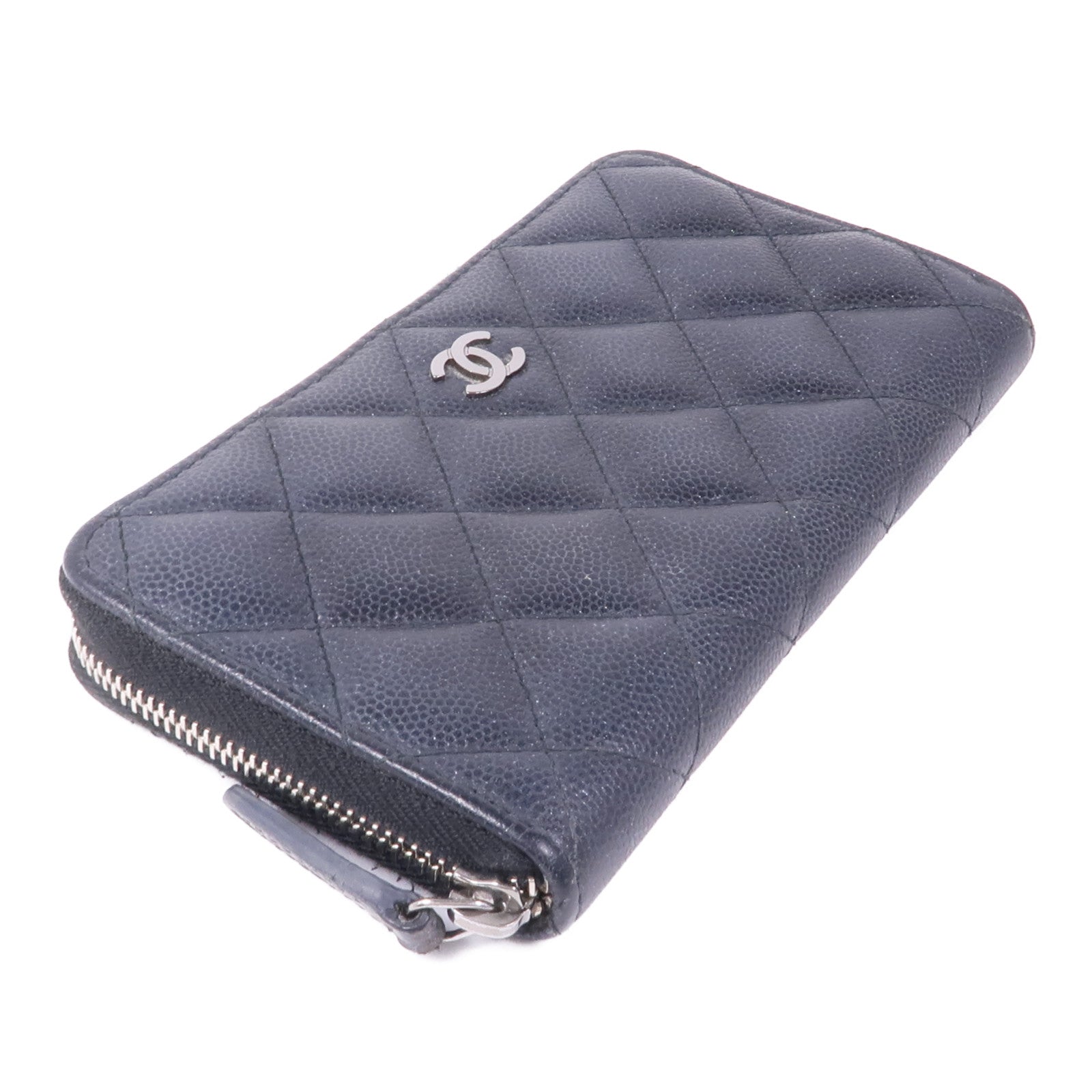 CHANEL 牛皮皮革Zipper Wallet銀扣錢包