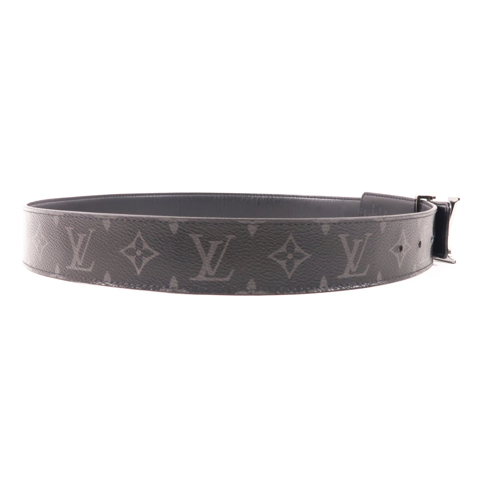 LOUIS VUITTON Monogram Eclipse Initiales Belt銀扣腰帶