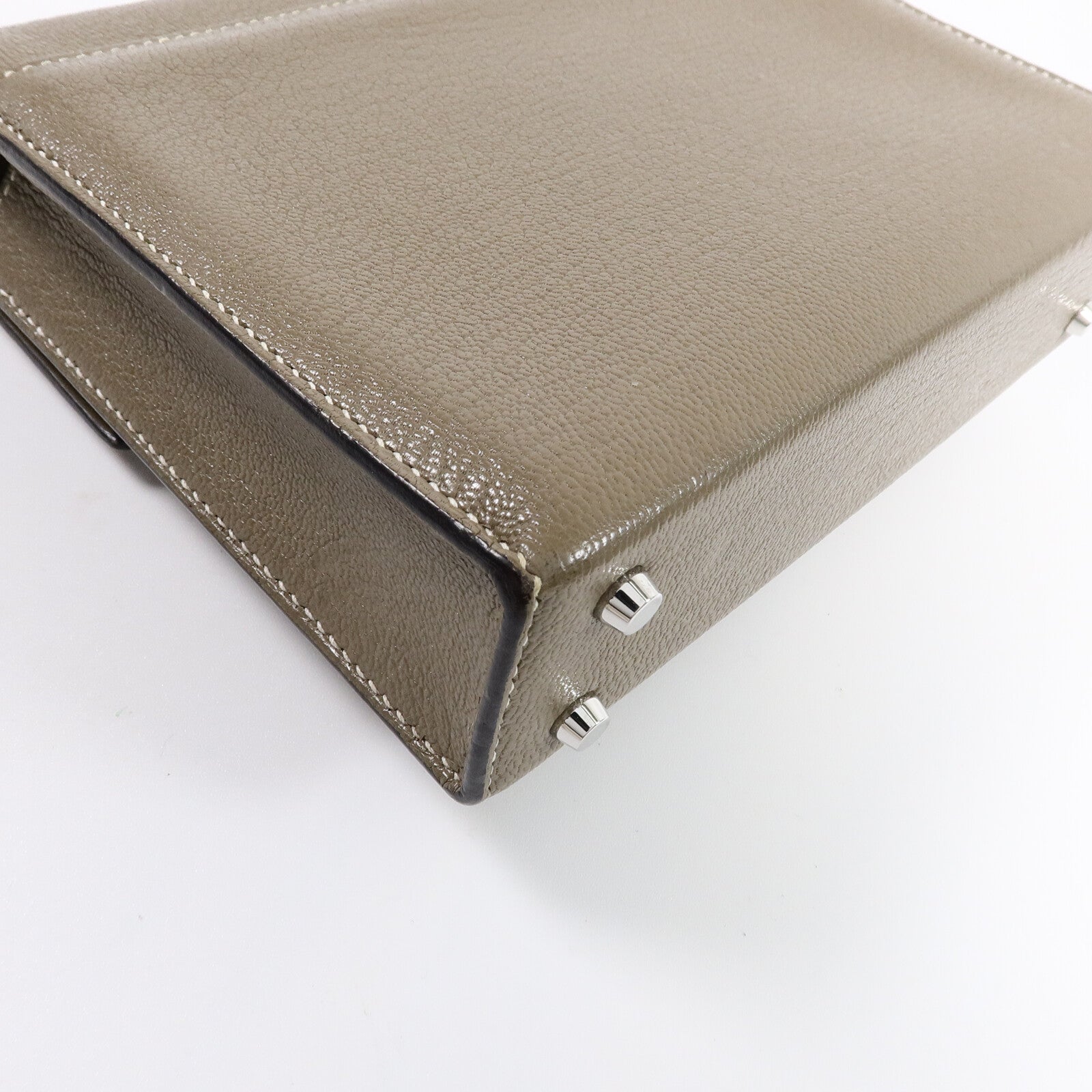 HERMES Chevre皮革Verrou Mini鏈帶肩背袋Etoupe