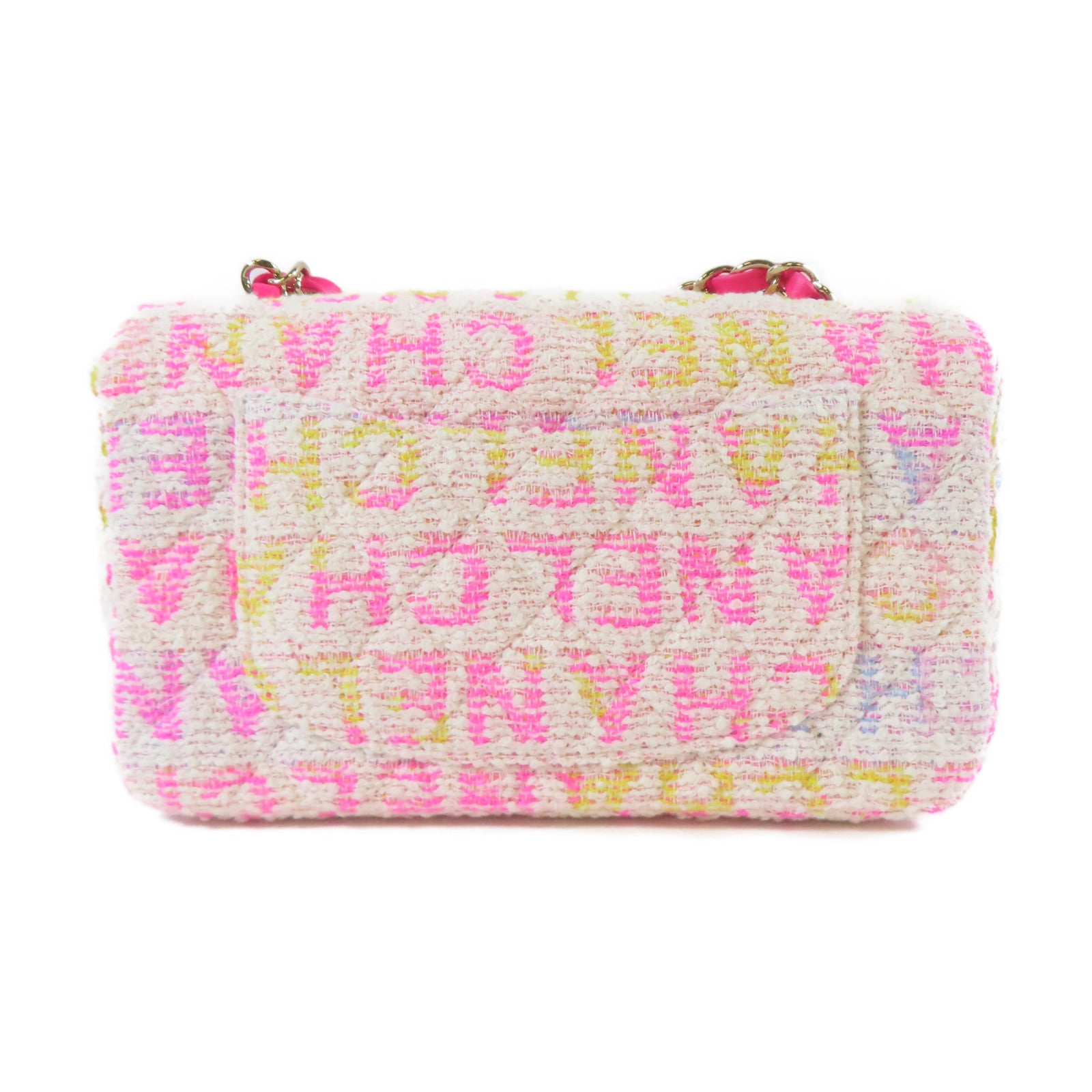 CHANEL 菱格斜紋軟呢Classic Flap 20cm金扣鏈帶肩背袋白色/粉紅色/黃色/淺藍色