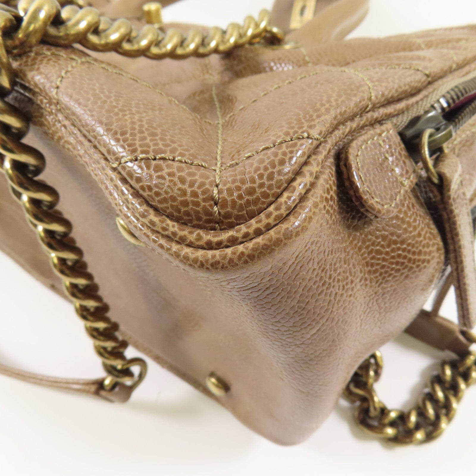 CHANEL 牛皮皮革Chain Shoulder金扣鏈帶手挽肩背兩用袋