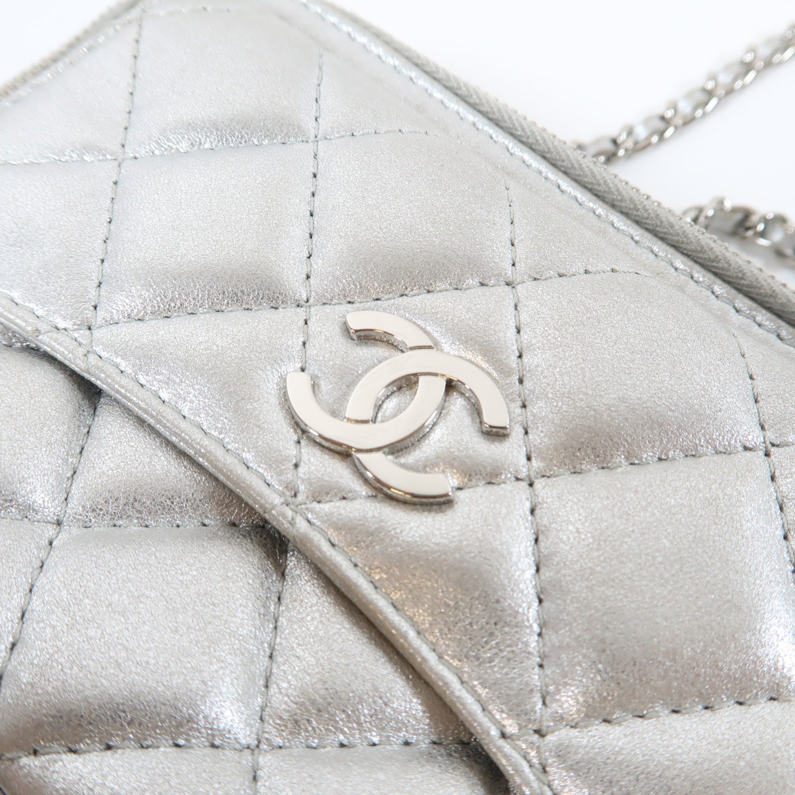 CHANEL 【激減優惠】菱格牛皮皮革Chain Shoulder Bag銀扣鏈帶肩背袋銀色