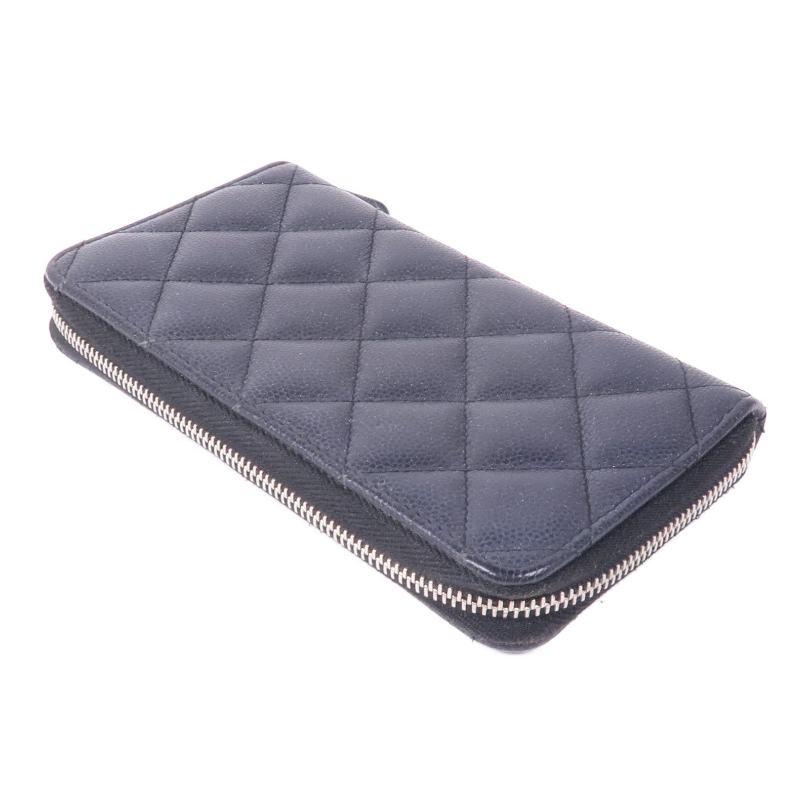 CHANEL 牛皮皮革Zipper Wallet銀扣錢包