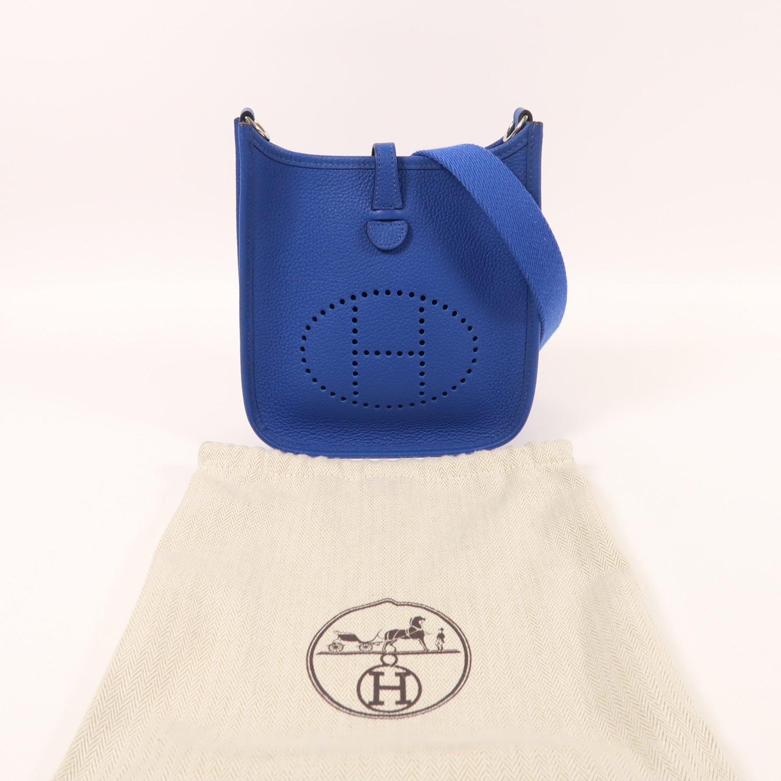 HERMES Clemence皮革Evelyne TPM銀扣肩背袋Bleu France