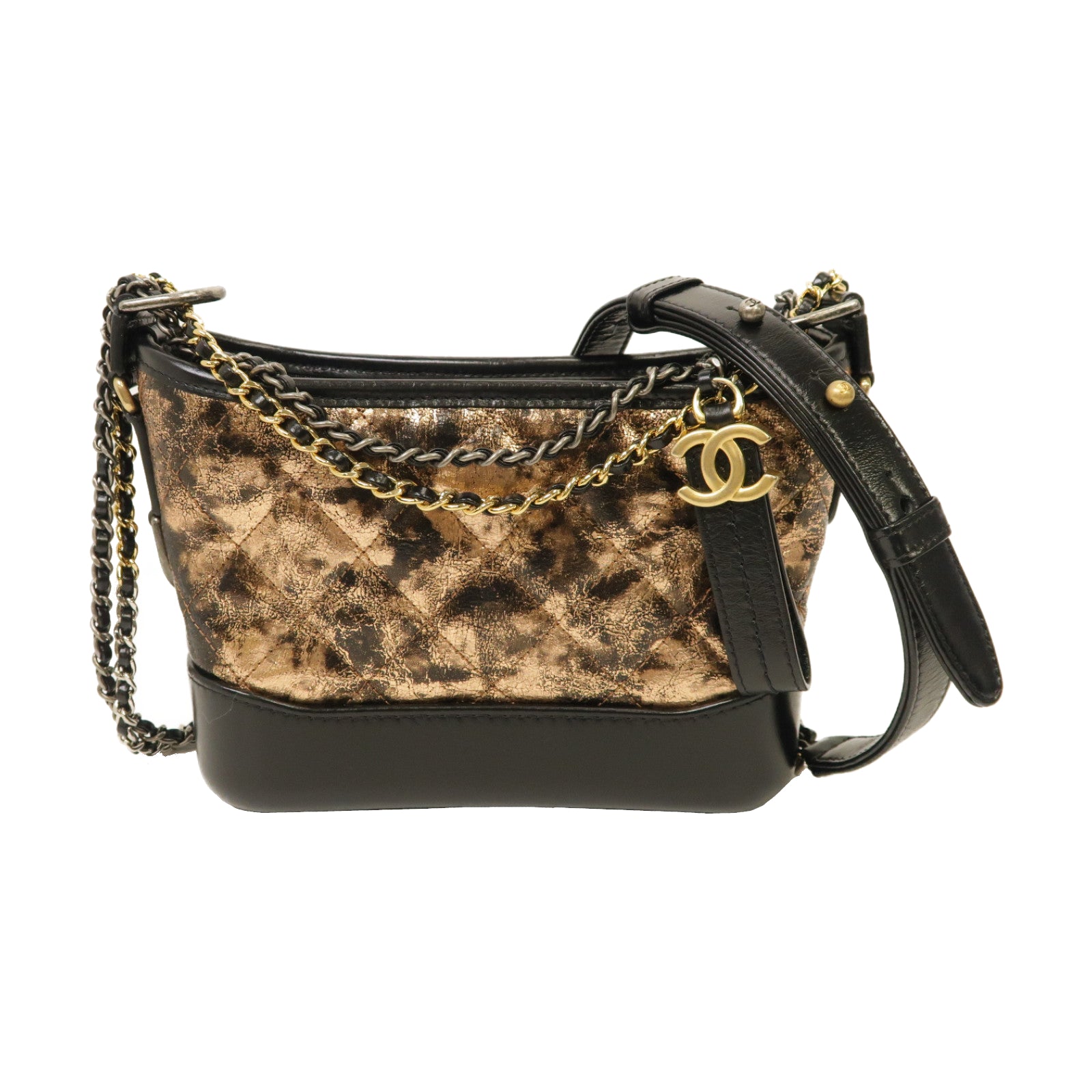 CHANEL 菱格Aged Calf皮革Gabrielle Small金扣/銀扣鏈帶肩背袋青銅色