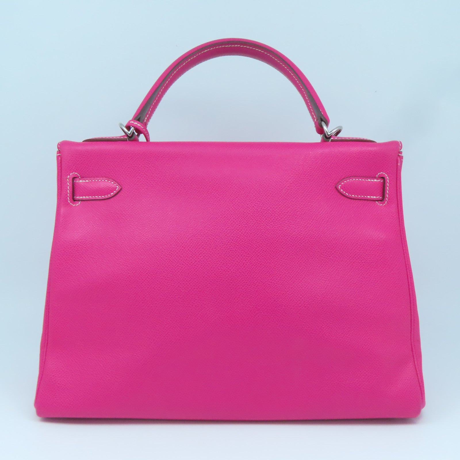 HERMES Epsom Leather Kelly 32 Silver Buckle Hand Shoulder Backpack Fluorescent Pink/Pink Purple
