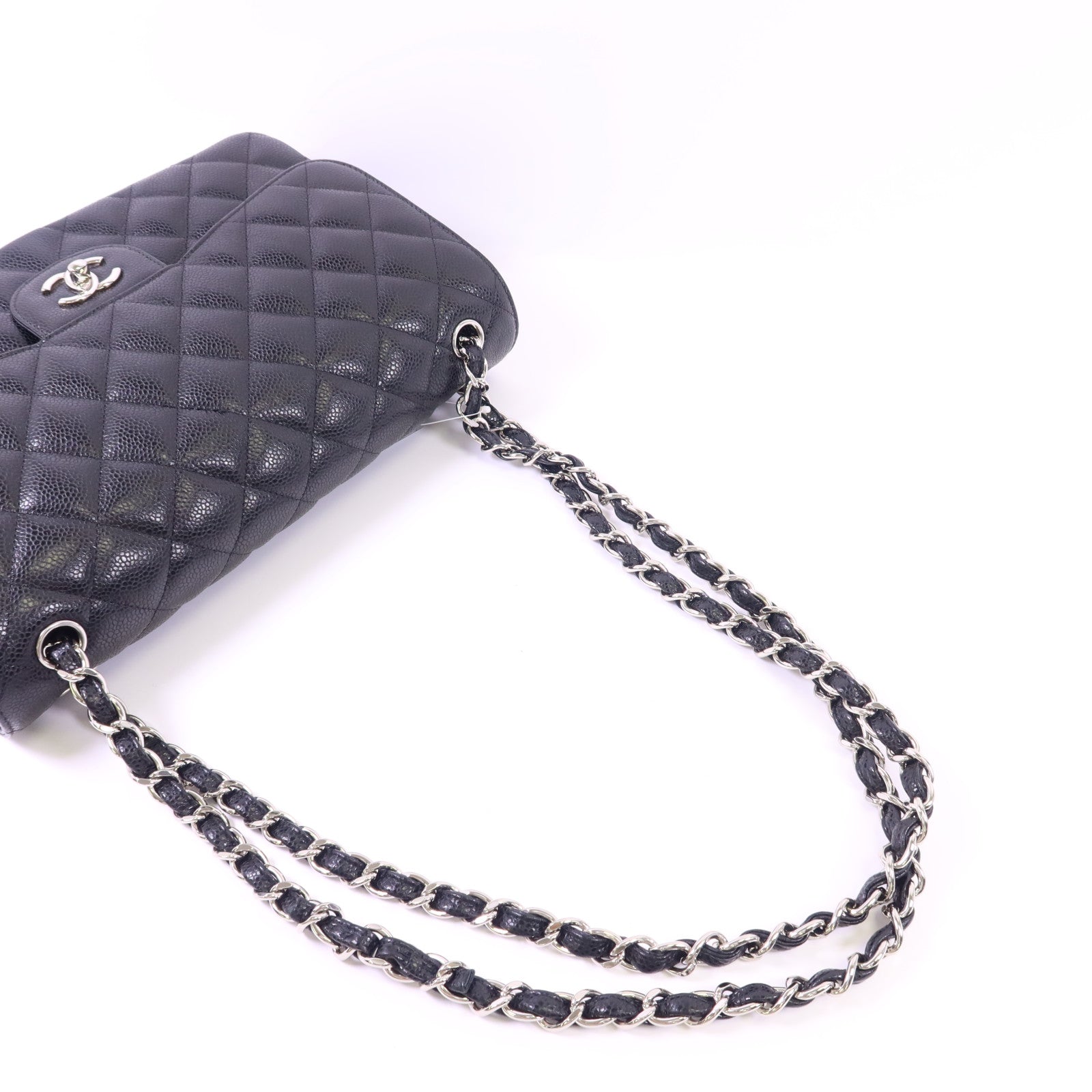CHANEL 【激減優惠】牛皮皮革Large Classic銀扣鏈帶肩背袋