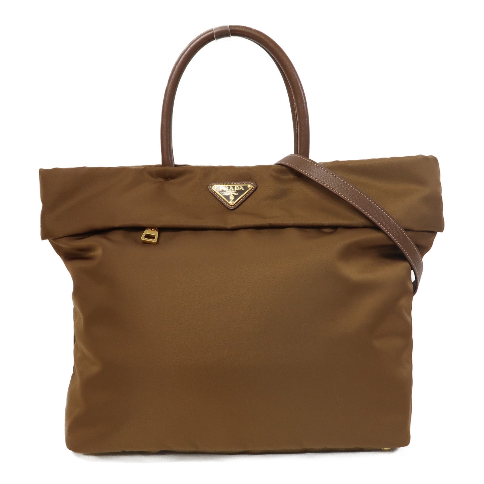 PRADA 尼龍2 way Shoulder金扣手挽肩背兩用袋啡色