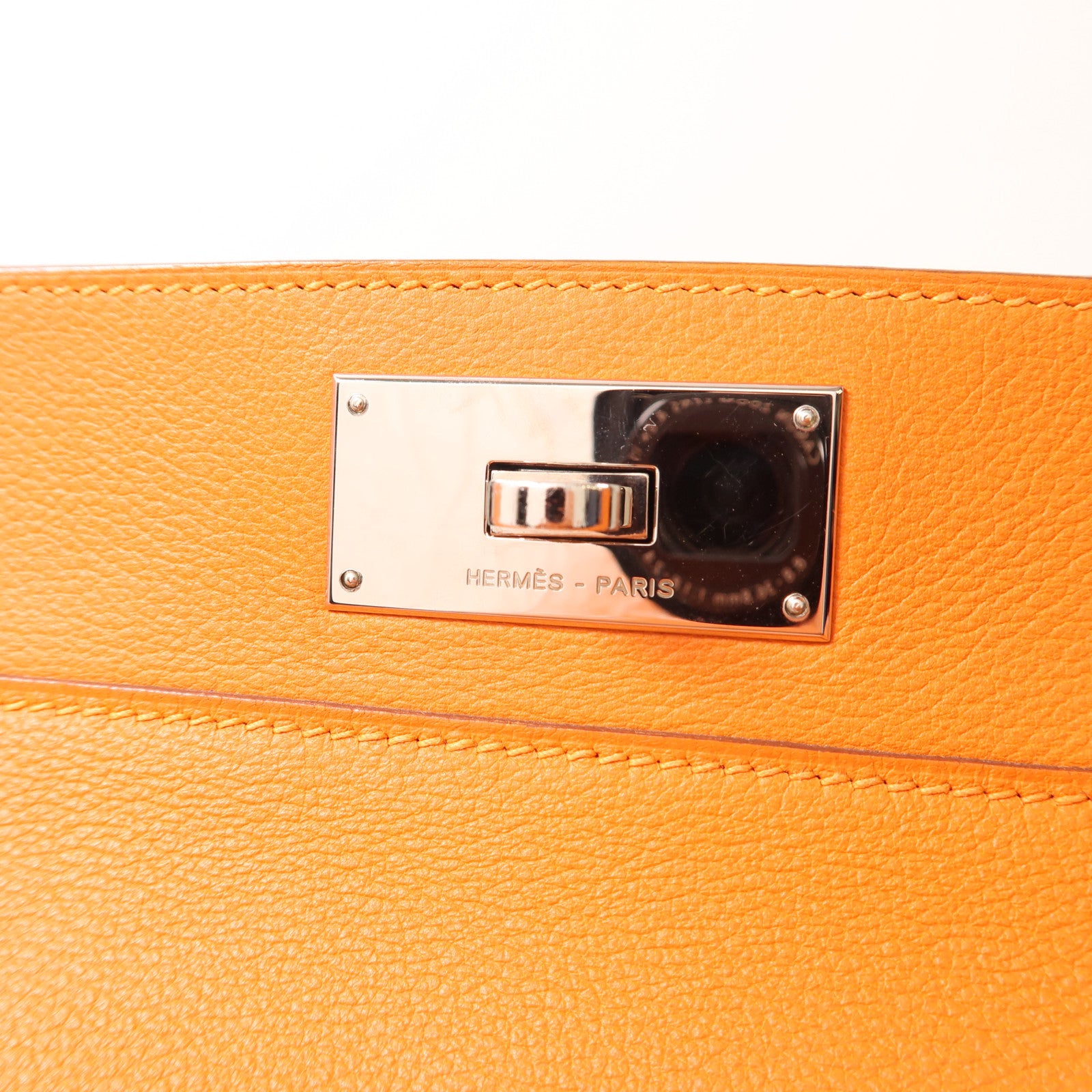 HERMES Evercolor皮革Toolbox 26銀扣手挽肩背兩用袋Orange橙色