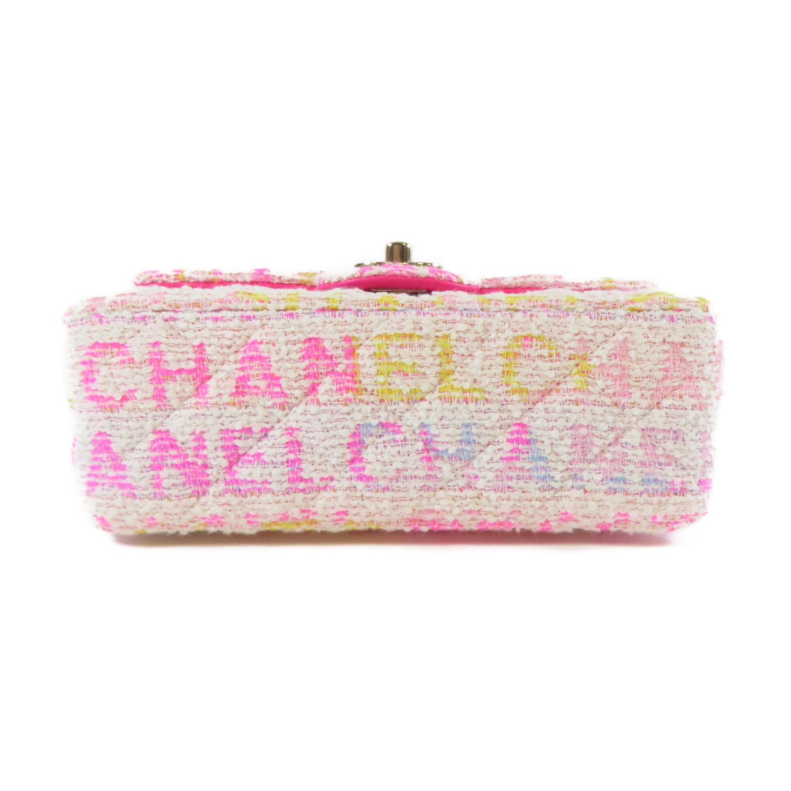CHANEL 菱格斜紋軟呢Classic Flap 20cm金扣鏈帶肩背袋白色/粉紅色/黃色/淺藍色