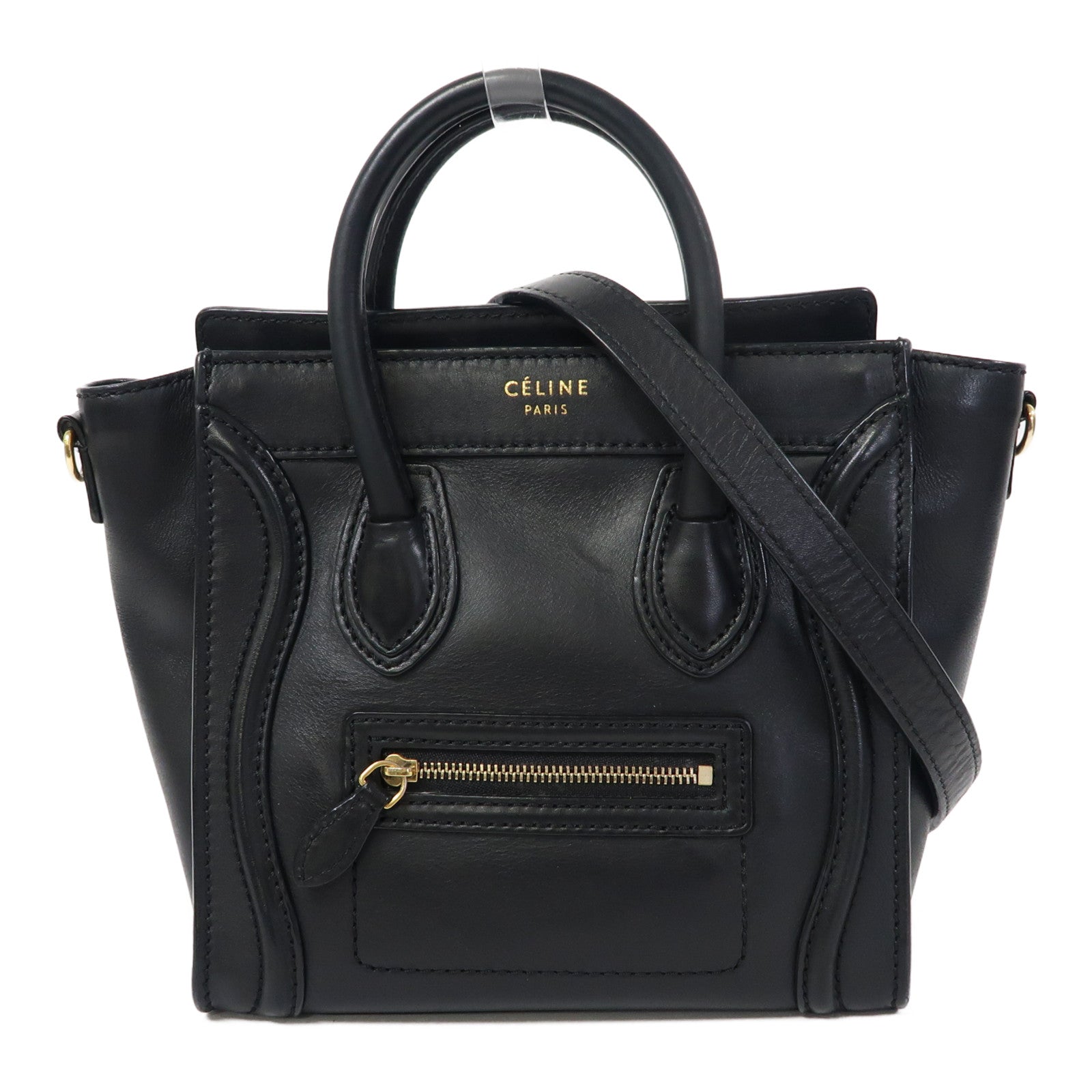 CELINE 牛皮皮革Luggage金扣手挽肩背兩用袋黑色