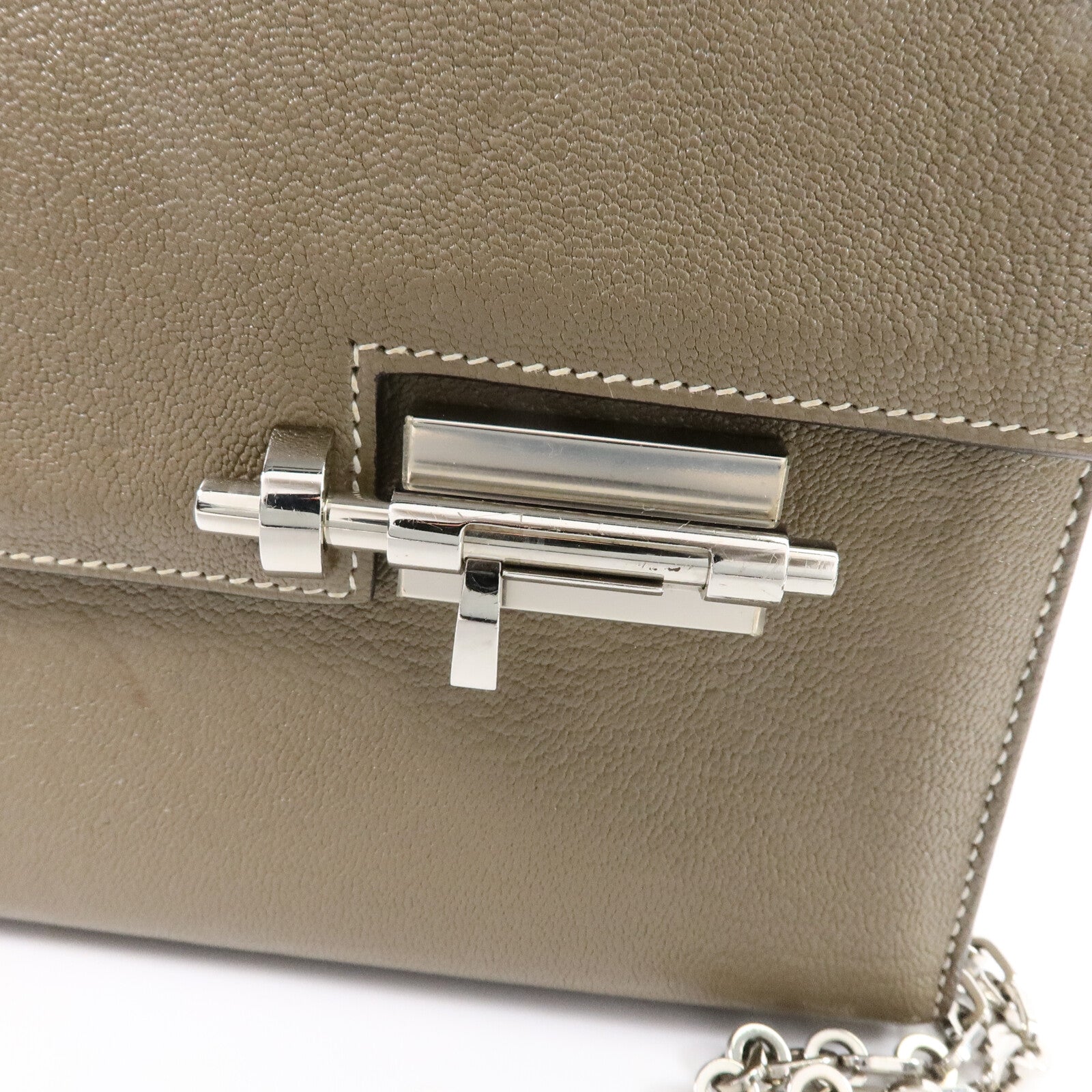 HERMES Chevre皮革Verrou Mini鏈帶肩背袋Etoupe