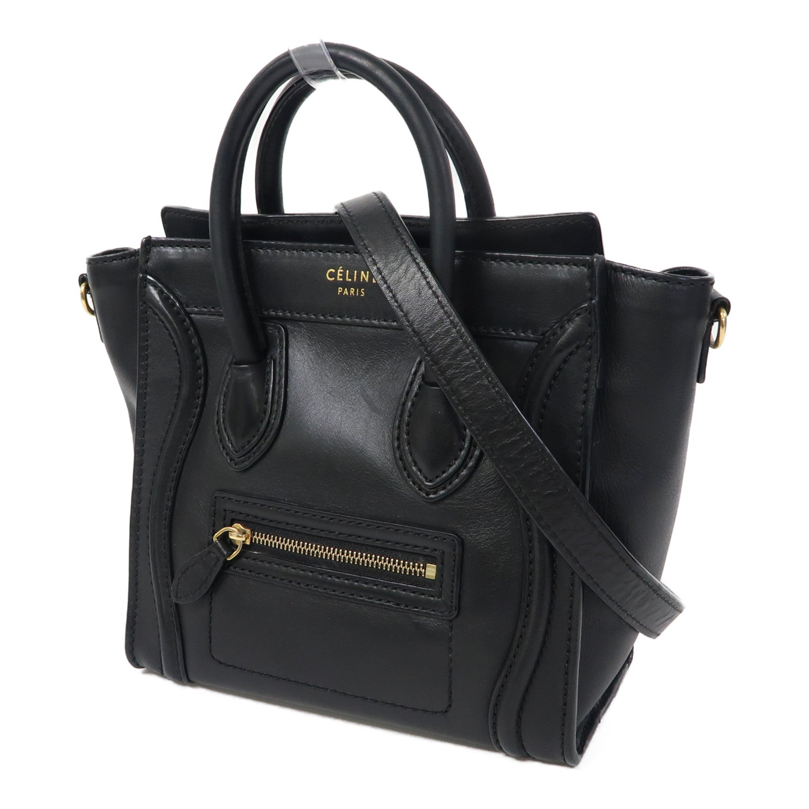 CELINE 牛皮皮革Luggage金扣手挽肩背兩用袋黑色