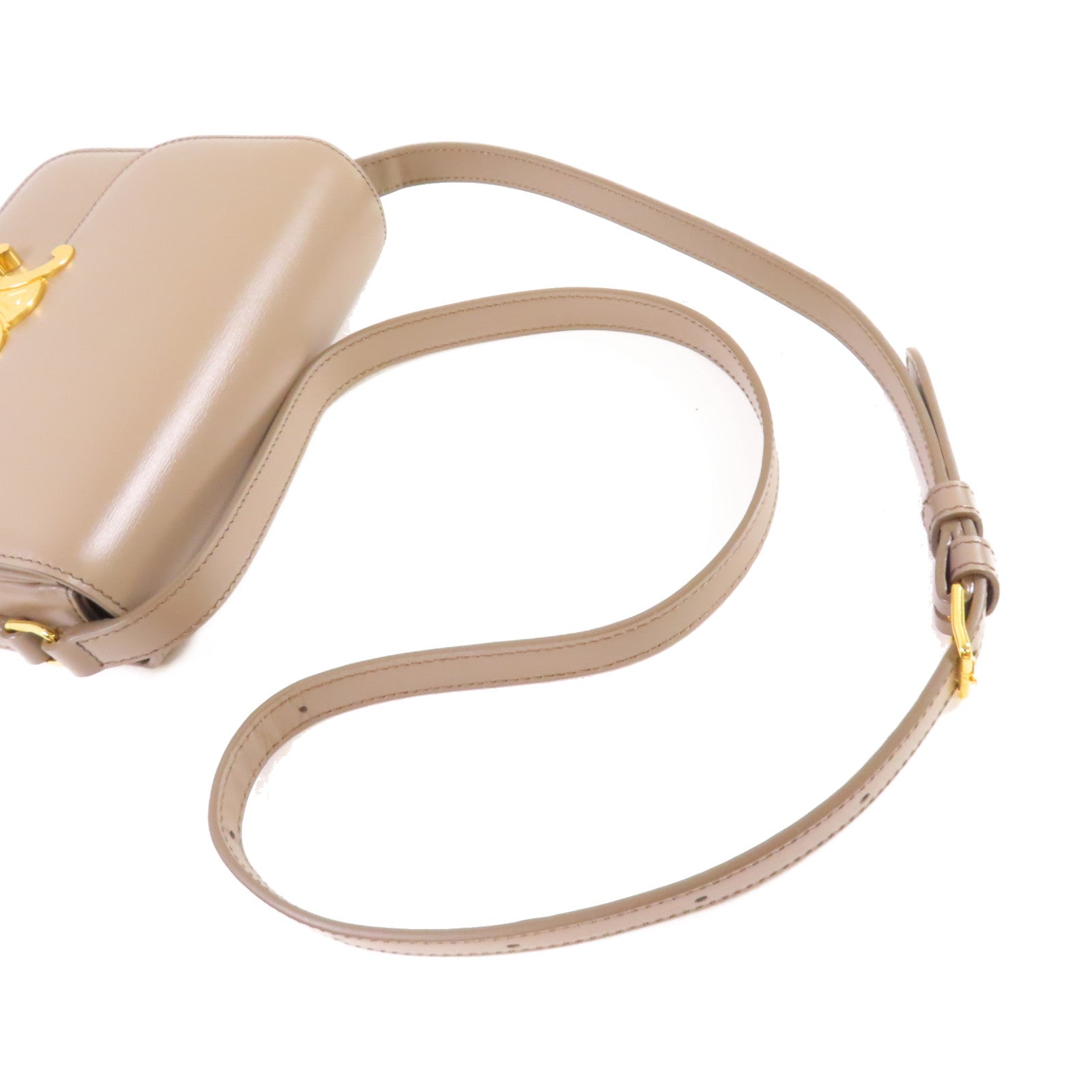CELINE 牛皮皮革Teen Triomphe Shoulder Bag金扣肩背袋灰色