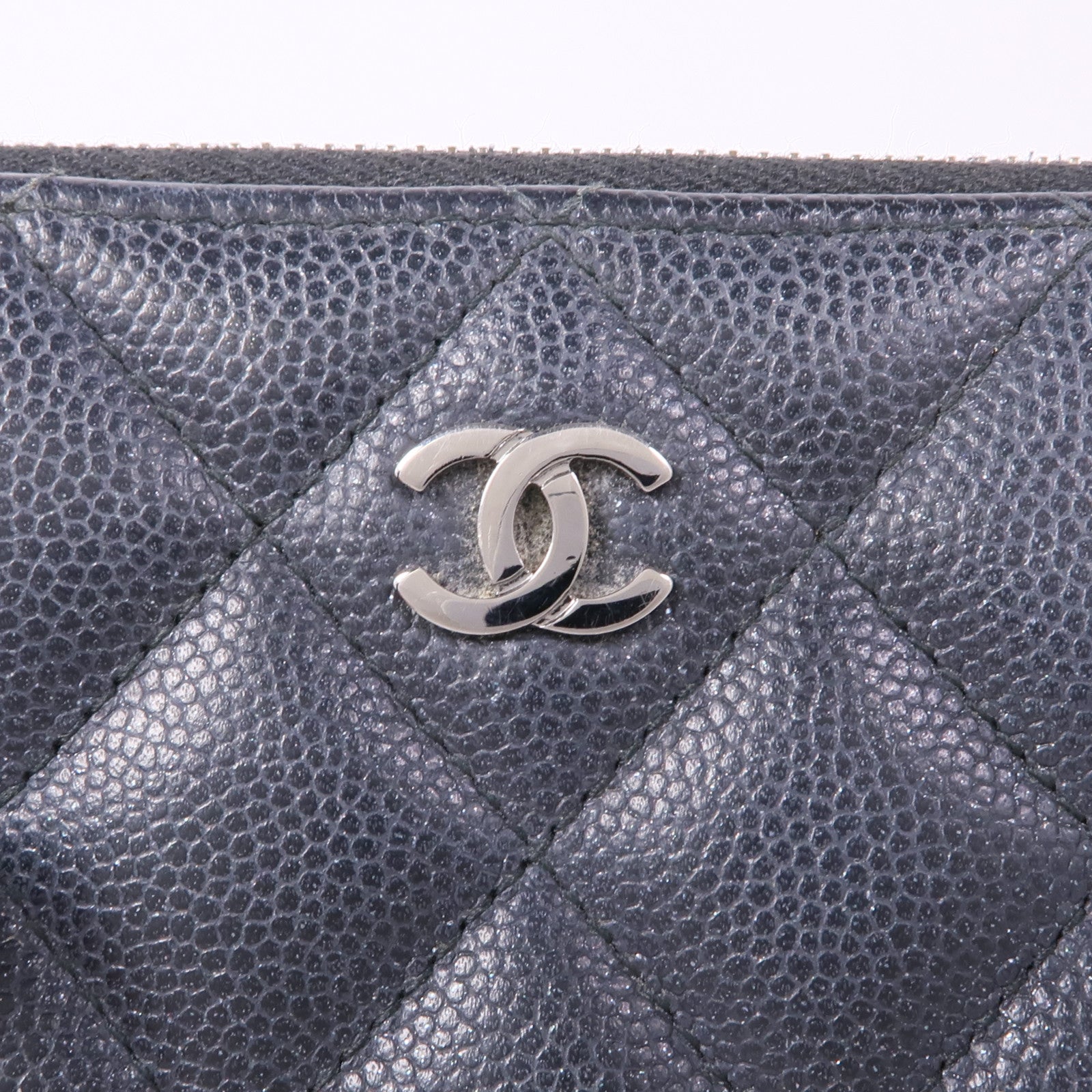 CHANEL 牛皮皮革Zipper Wallet銀扣錢包