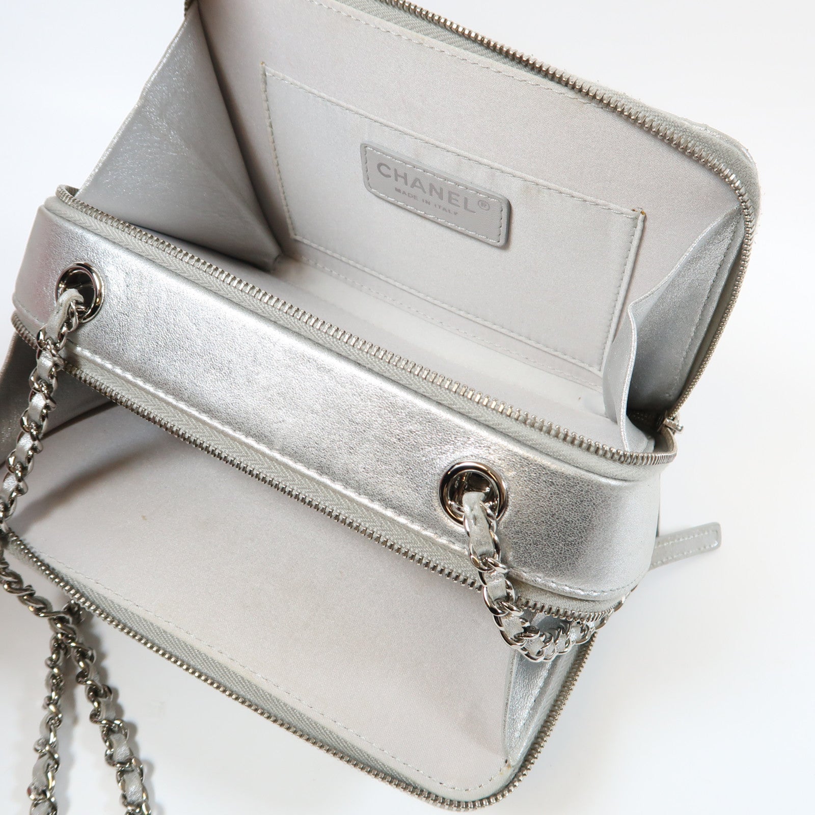 CHANEL 【激減優惠】菱格牛皮皮革Chain Shoulder Bag銀扣鏈帶肩背袋銀色