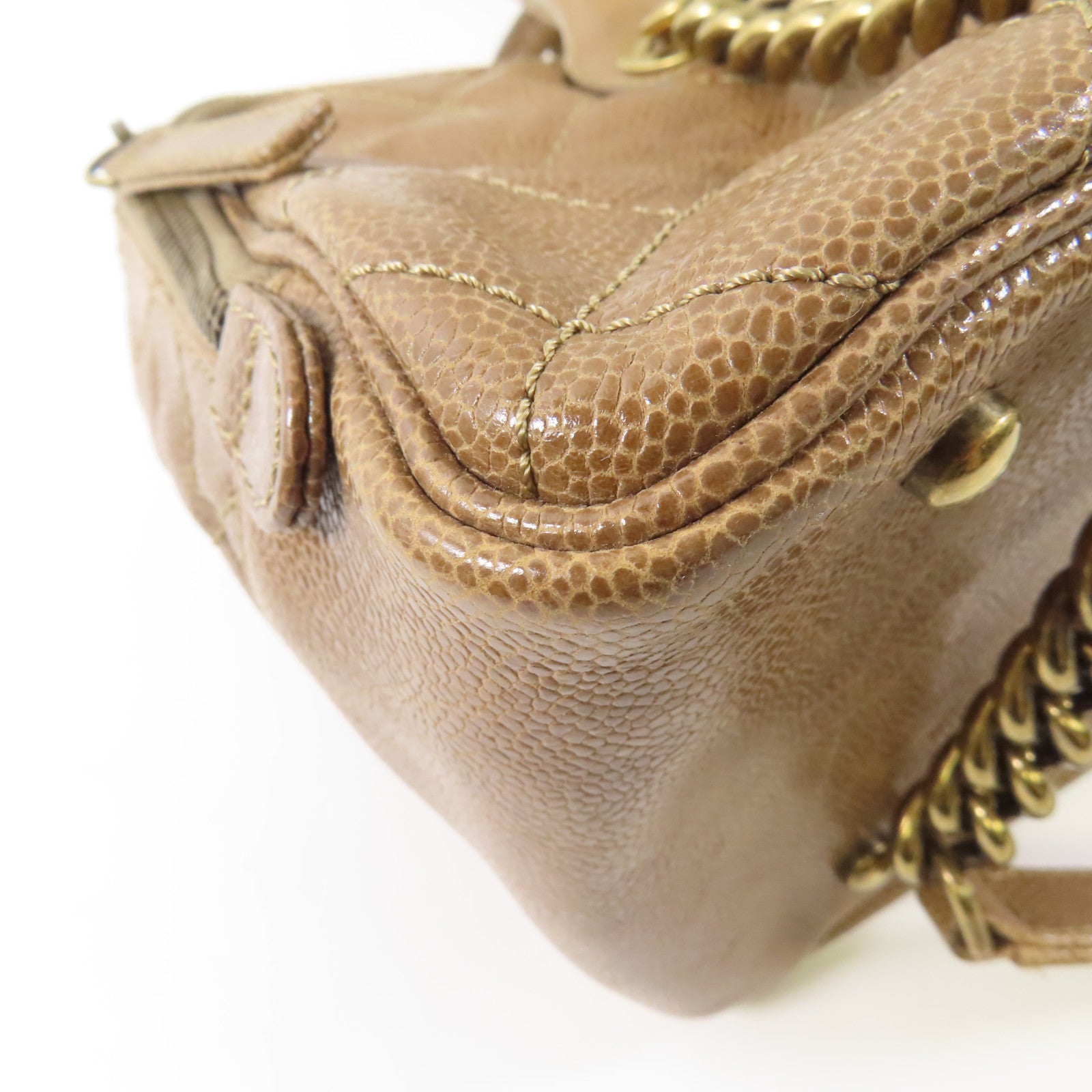 CHANEL 牛皮皮革Chain Shoulder金扣鏈帶手挽肩背兩用袋