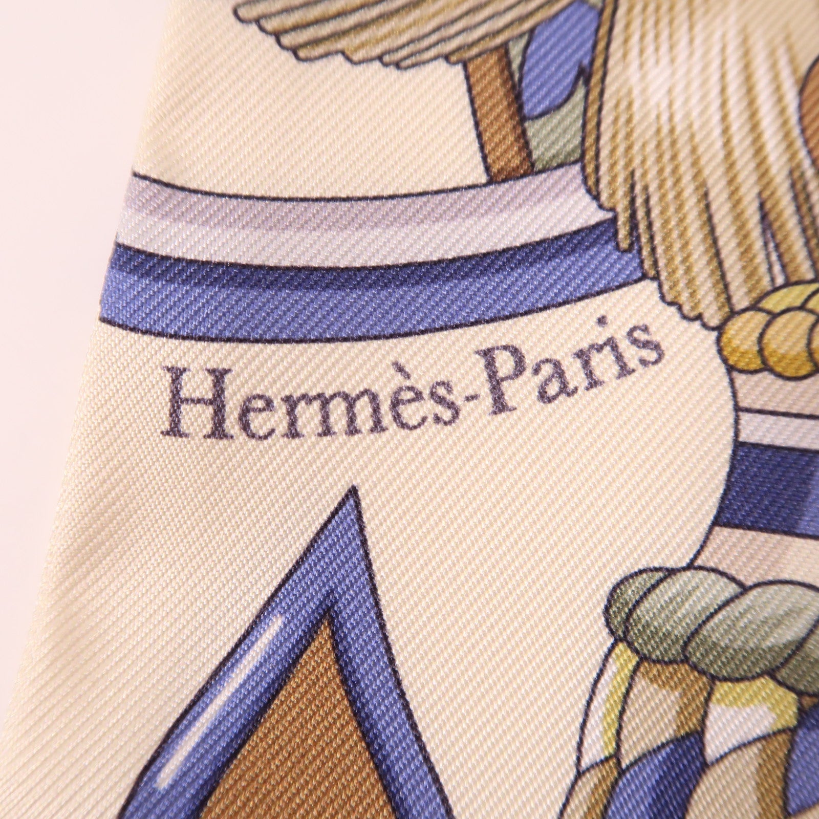 HERMES 絲質Twilly絲巾米色/藍色/棕色