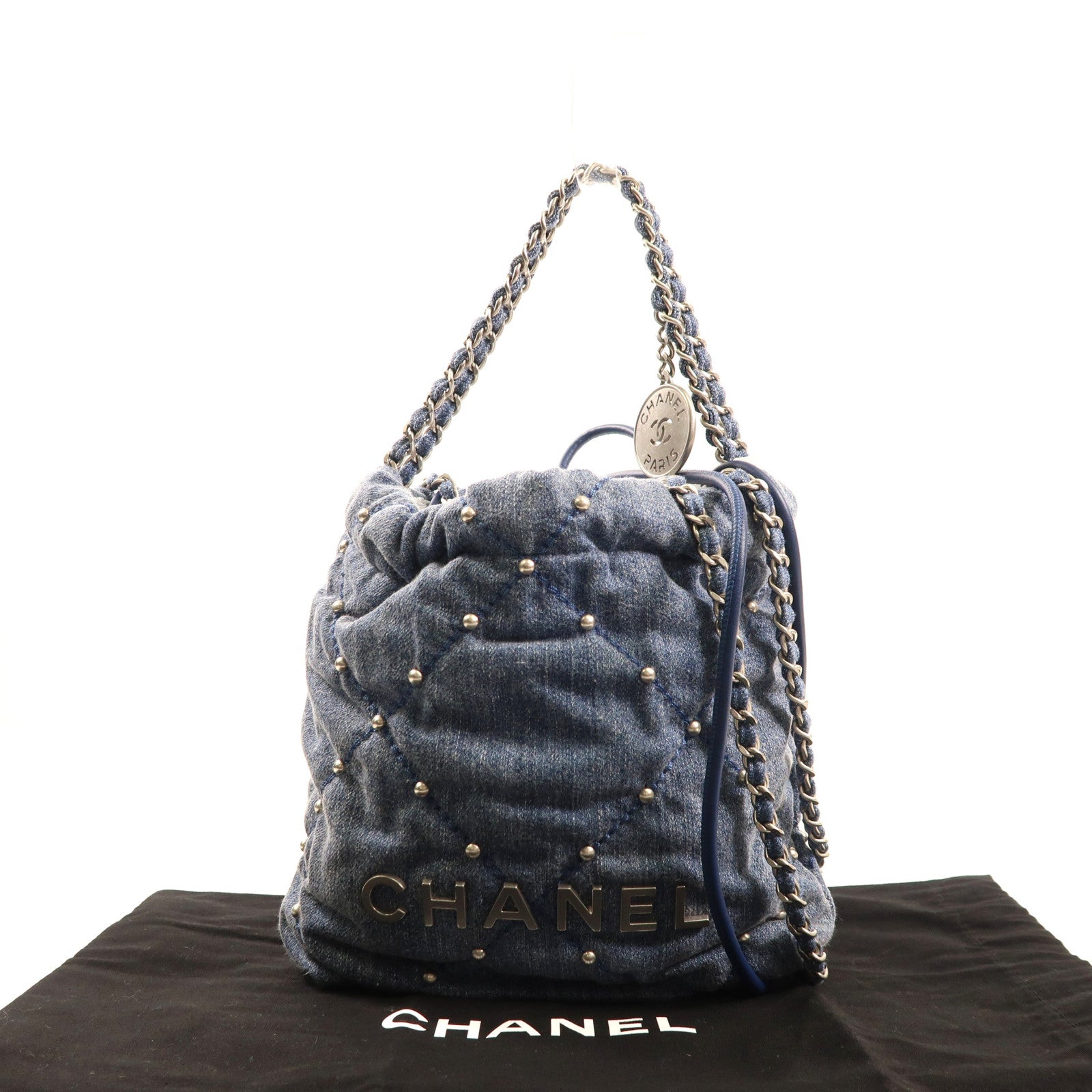 CHANEL 【激減優惠】牛仔布Mini 22 Chain Shoulder銀扣鏈帶手挽肩背兩用袋