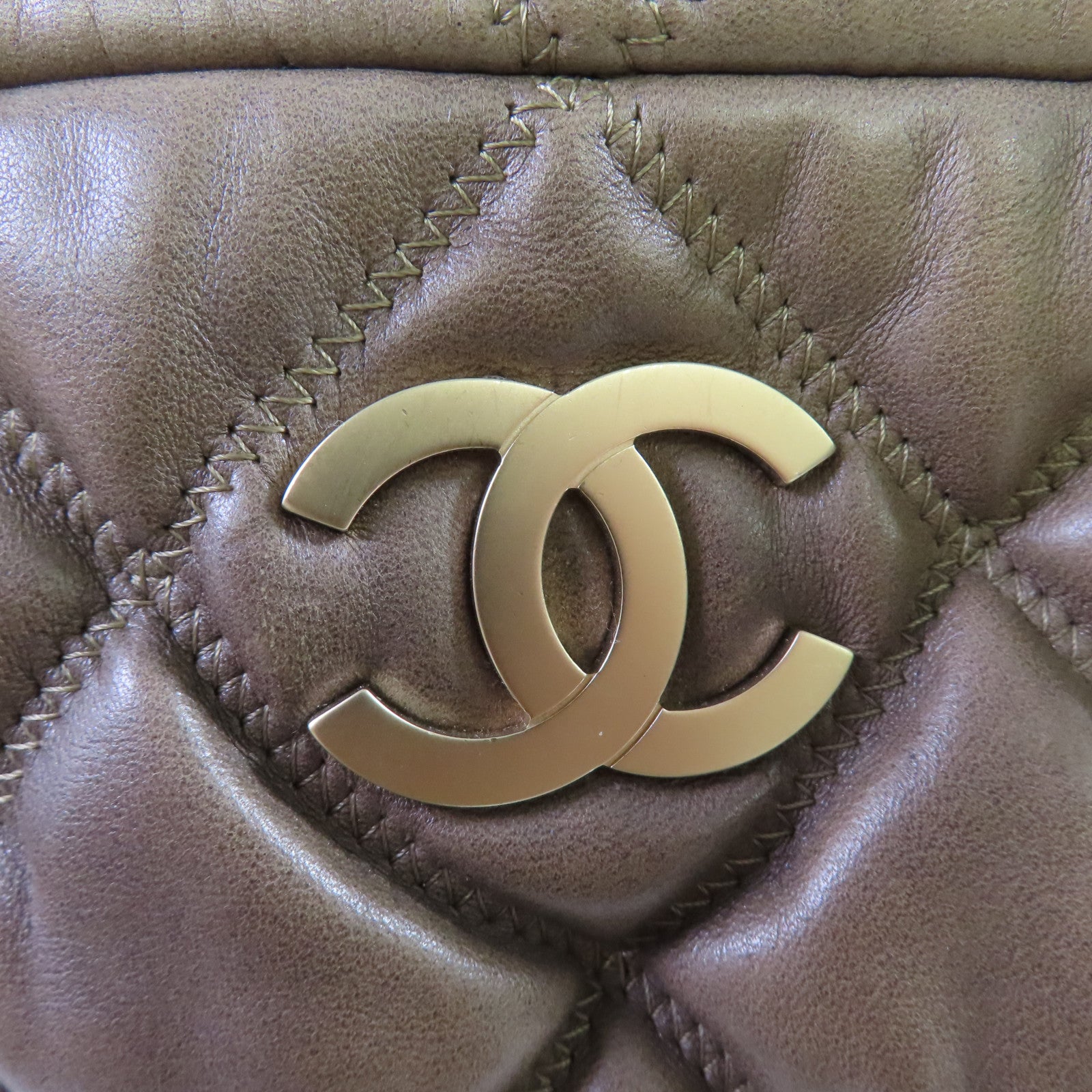 CHANEL 菱格羊皮皮革Chain Shoulder金扣鏈帶肩背袋啡色
