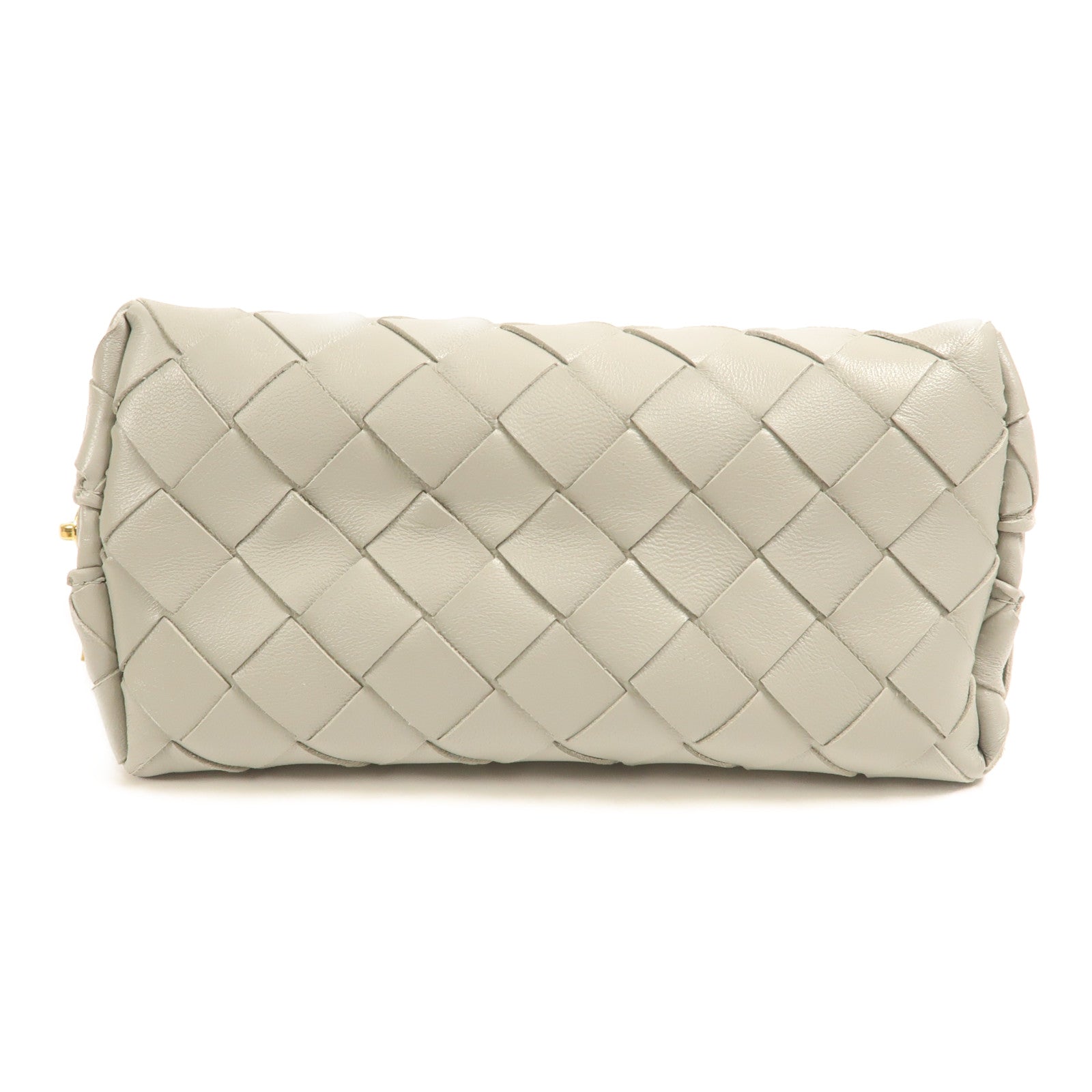 BOTTEGA VENETA 羊皮皮革Pouch金扣手拿包灰色