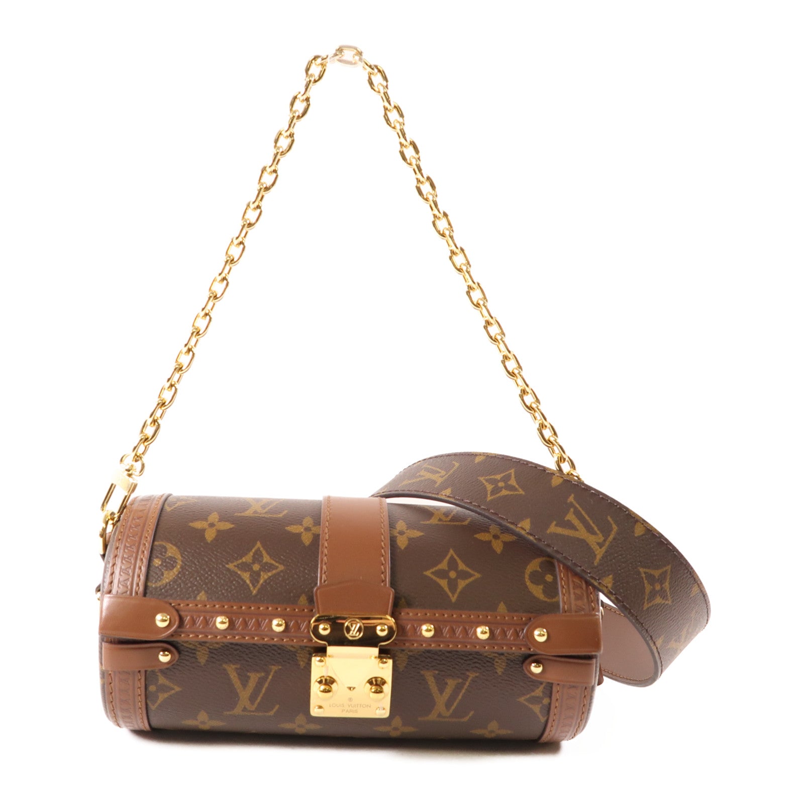 LOUIS VUITTON Monogram Papillon Trunk金扣鏈帶手挽肩背兩用袋棕色