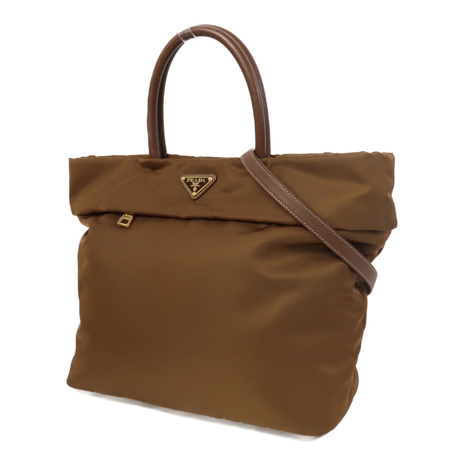 PRADA 尼龍2 way Shoulder金扣手挽肩背兩用袋啡色