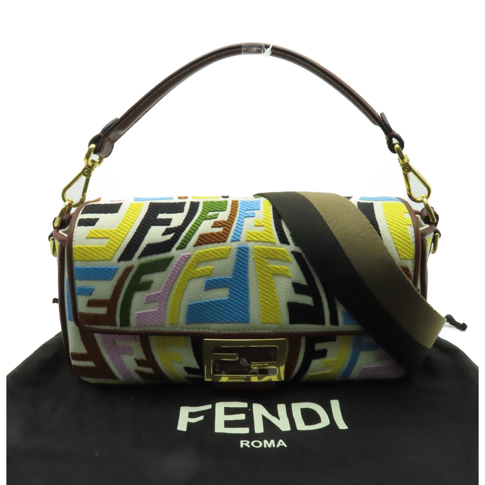 FENDI 【清倉大減價】帆布Baguette金扣手挽肩背兩用袋彩色
