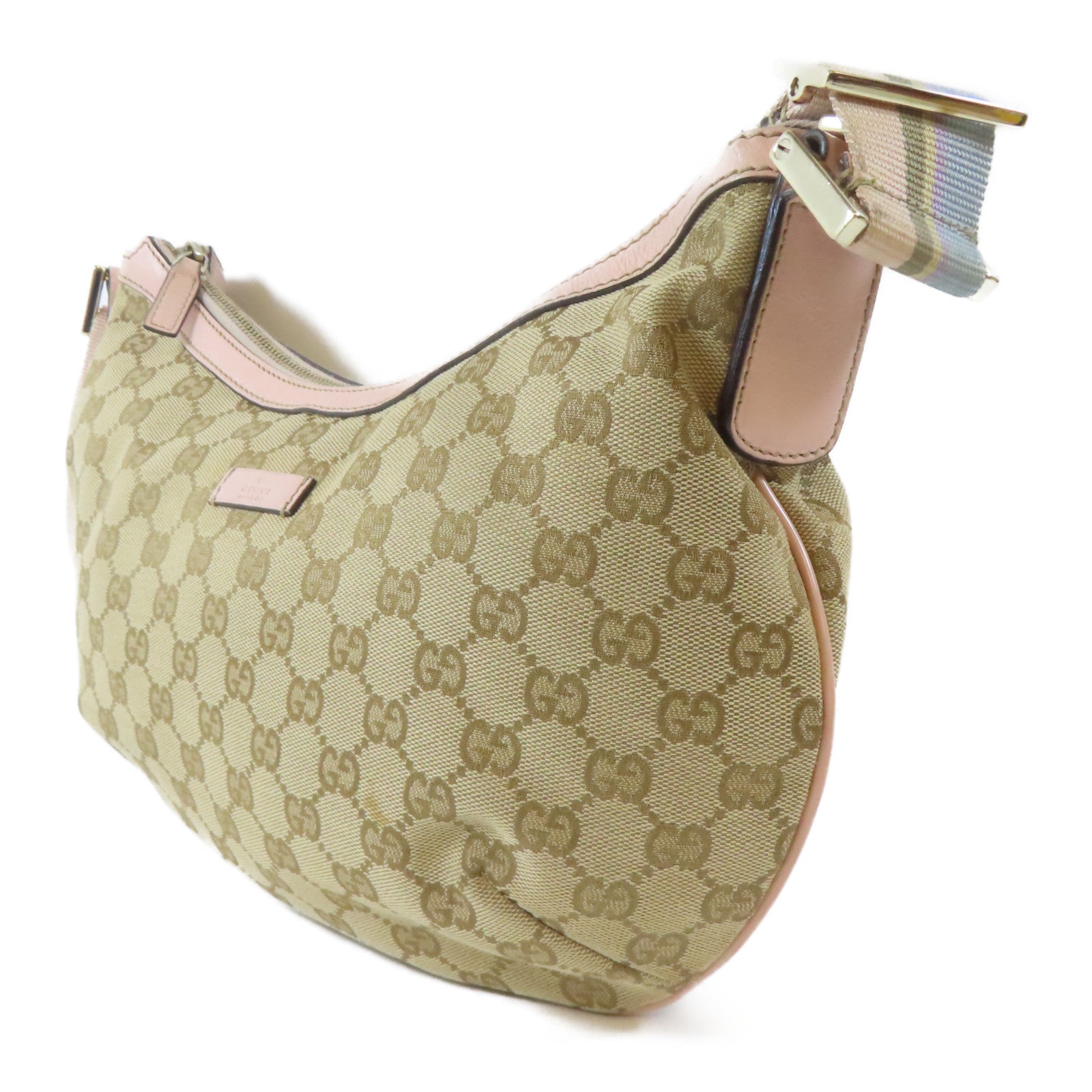 GUCCI 帆布Canvas Messenger Bag金扣肩背袋啡色/粉紅色