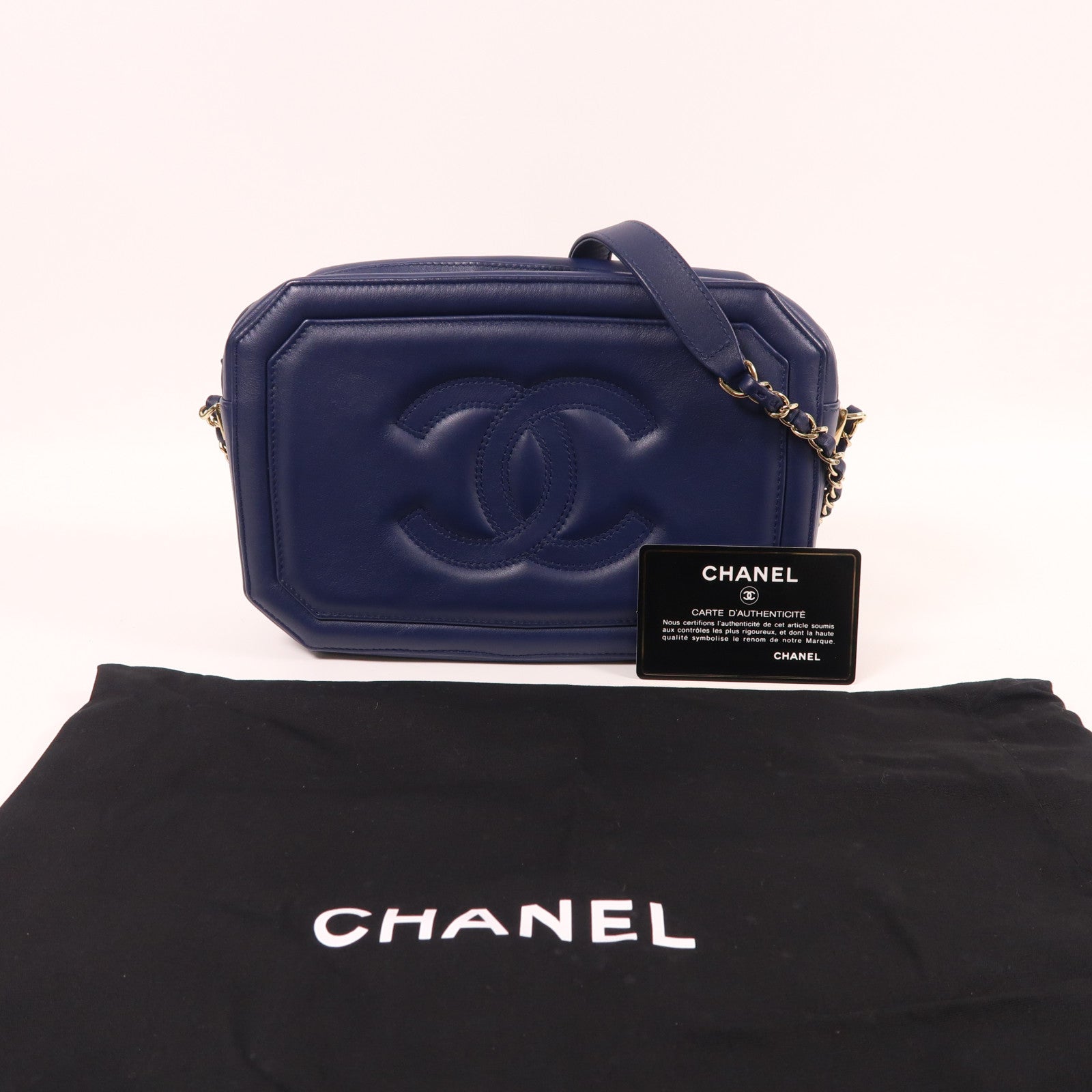 CHANEL 【激減優惠】牛皮皮革Shoulder Bag金扣鏈帶肩背袋藍色