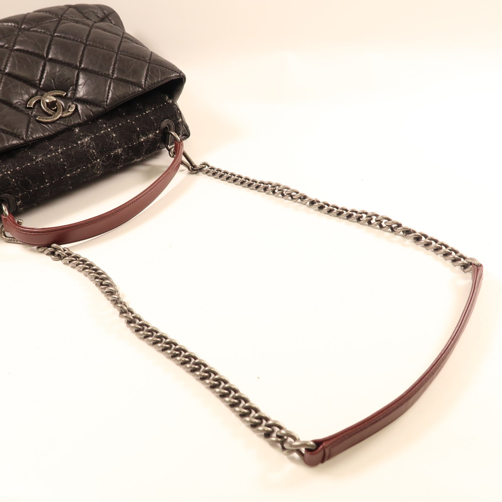 CHANEL 牛皮皮革Shoulder Bag銀扣鏈帶手挽肩背兩用袋黑色