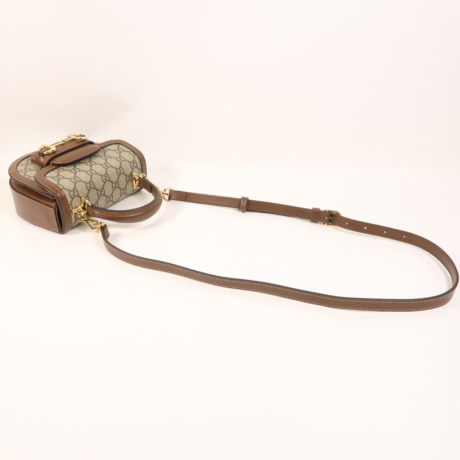 GUCCI 塗層帆布Horsebit 1955 Mini Top Handle金扣手挽肩背兩用袋