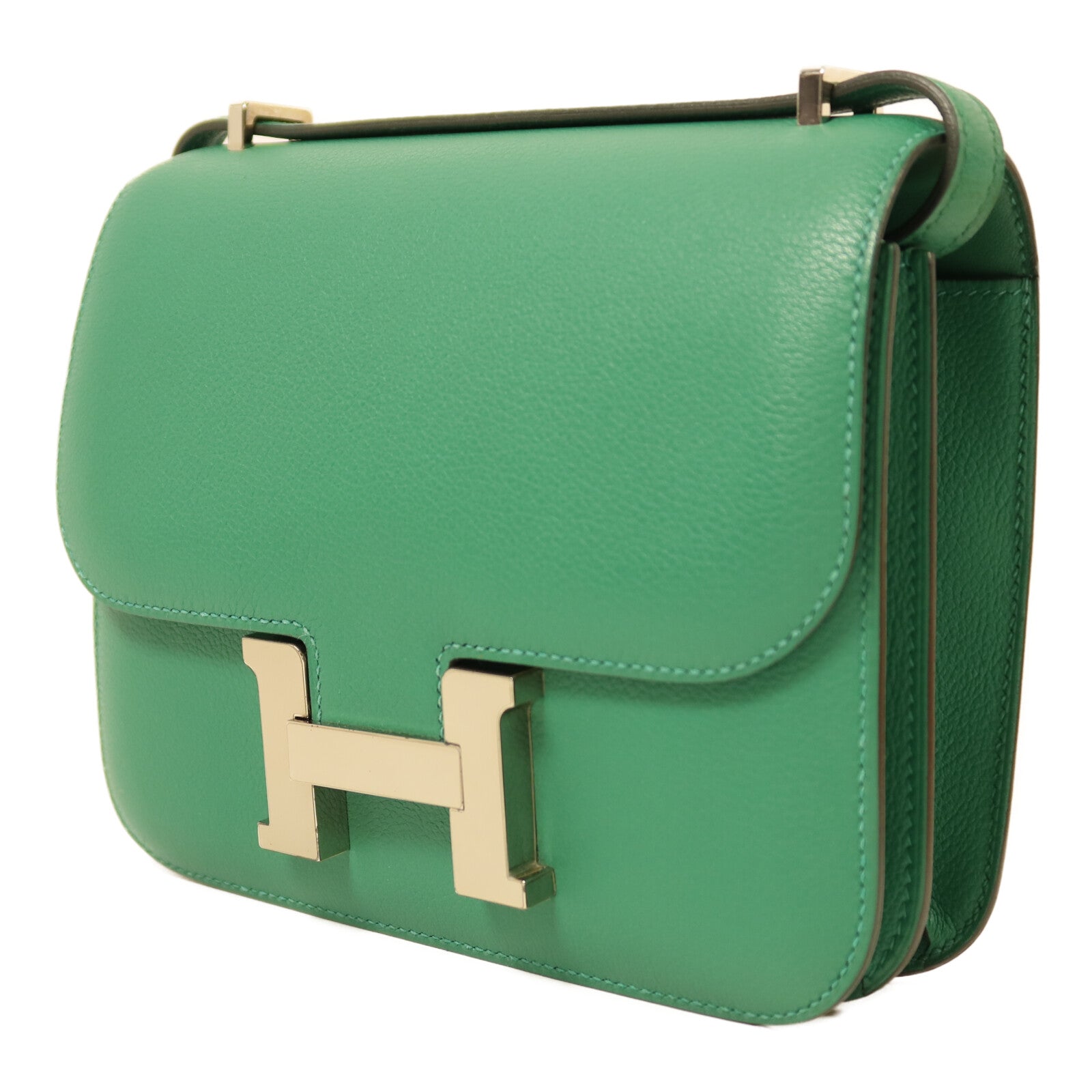 HERMES Evercolor皮革Constance Mini銀扣肩背袋Vert Vertigo