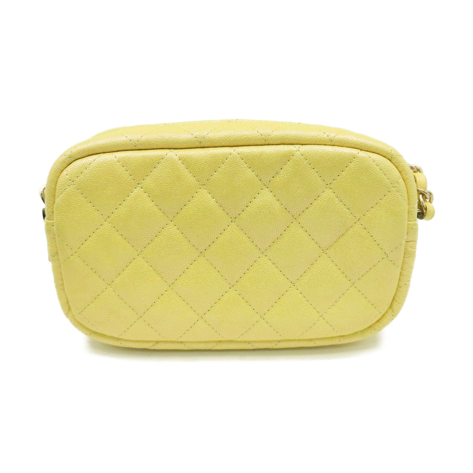 CHANEL 【激減優惠】菱格Caviar皮革Chain Shoulder Bag金扣鏈帶肩背袋黃奶色