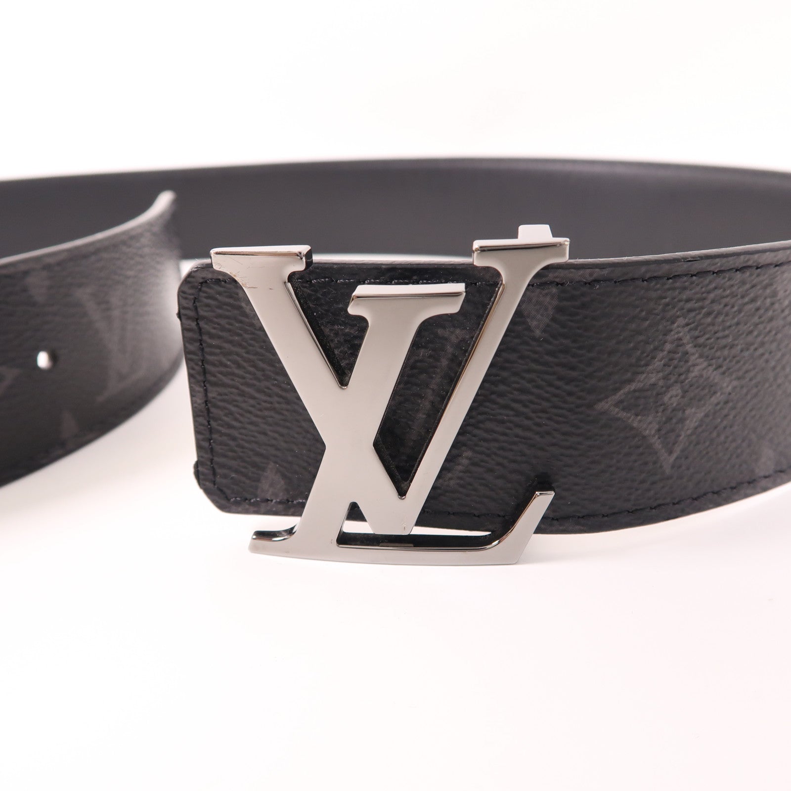 LOUIS VUITTON Monogram Eclipse Initiales Belt銀扣腰帶
