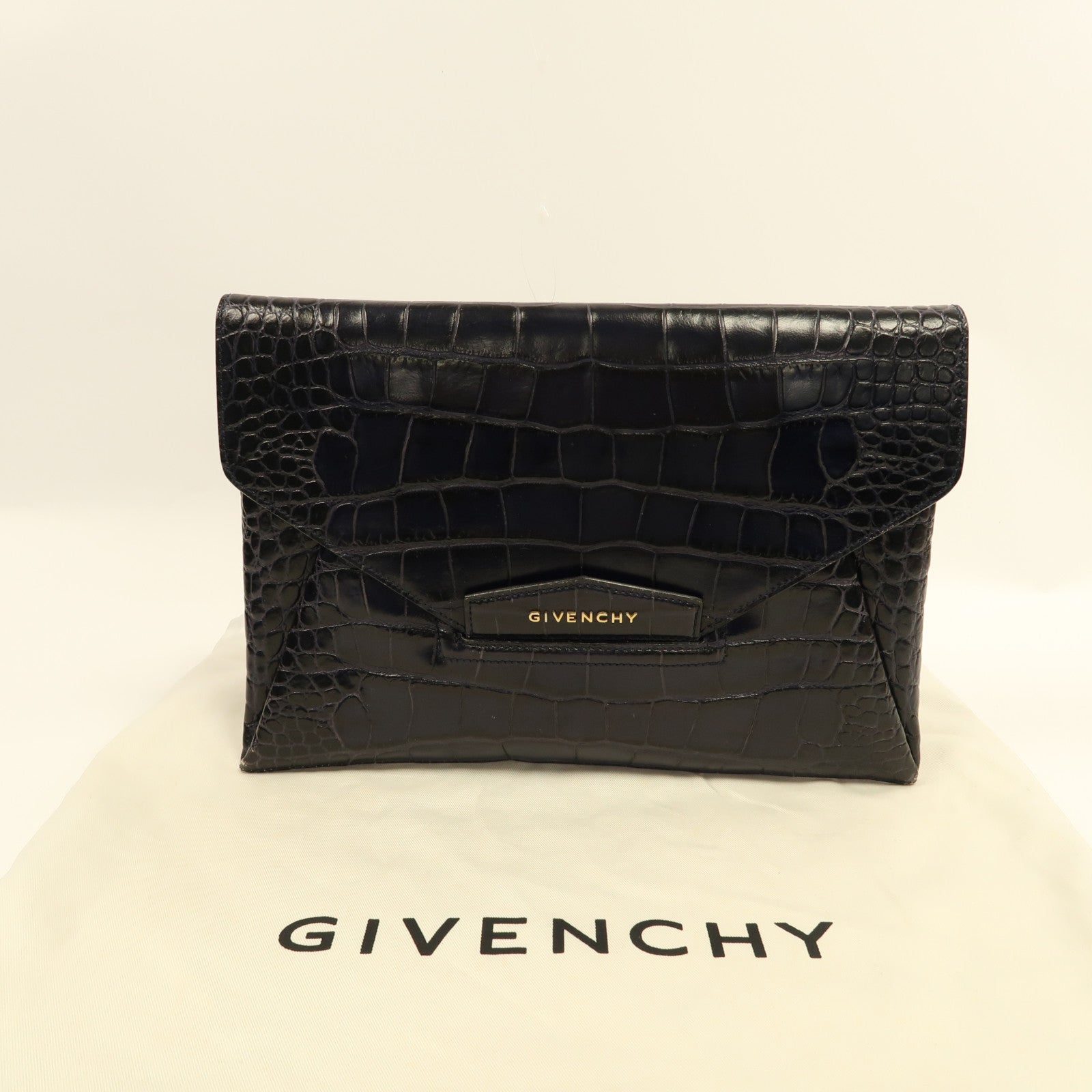 GIVENCHY 牛皮皮革Clutch金扣手拿包藍色