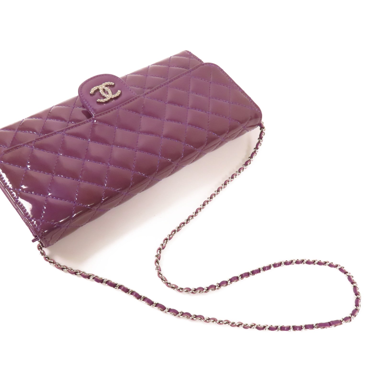CHANEL 漆皮皮革Shoulder Bag銀扣鏈帶肩背袋