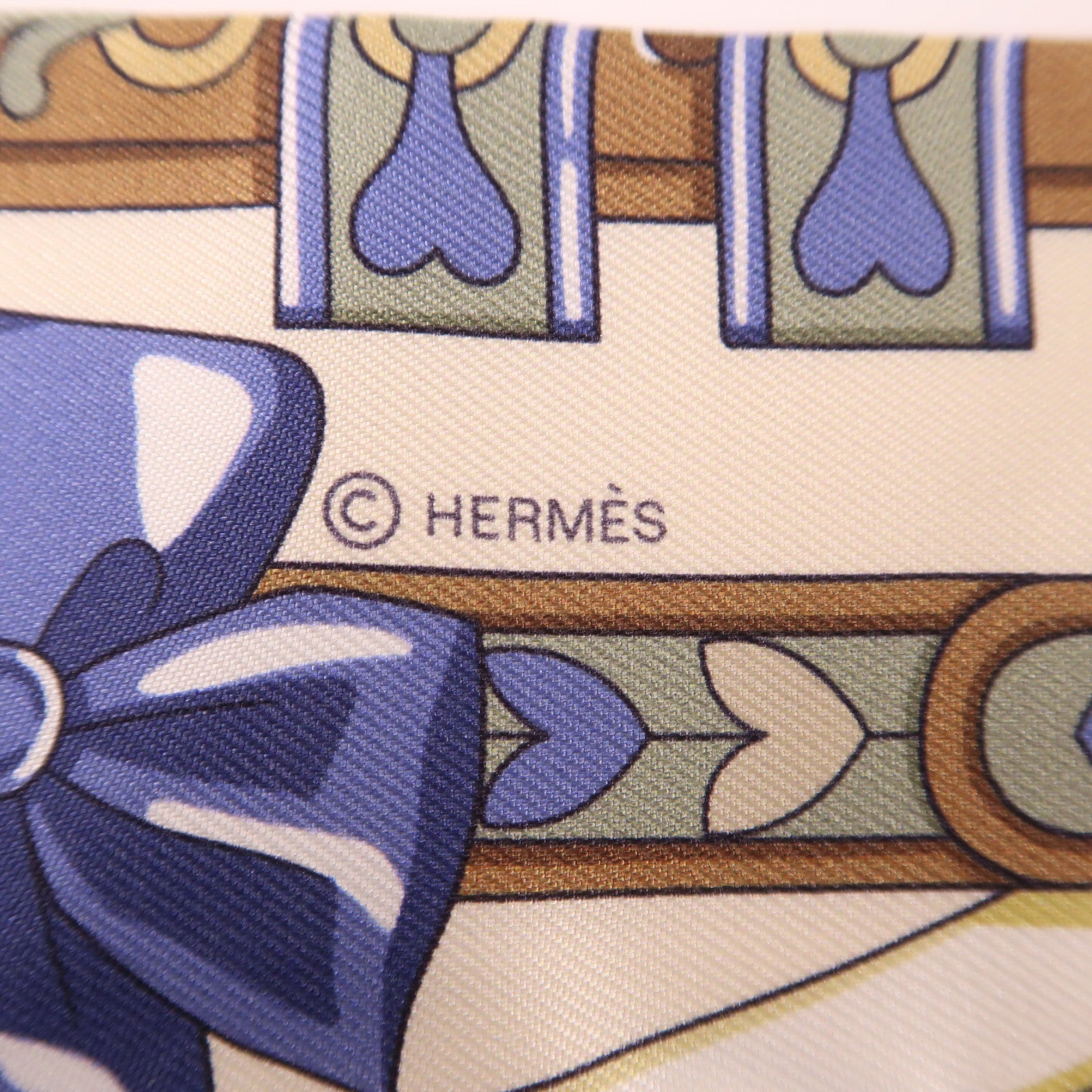 HERMES 絲質Twilly絲巾米色/藍色/棕色