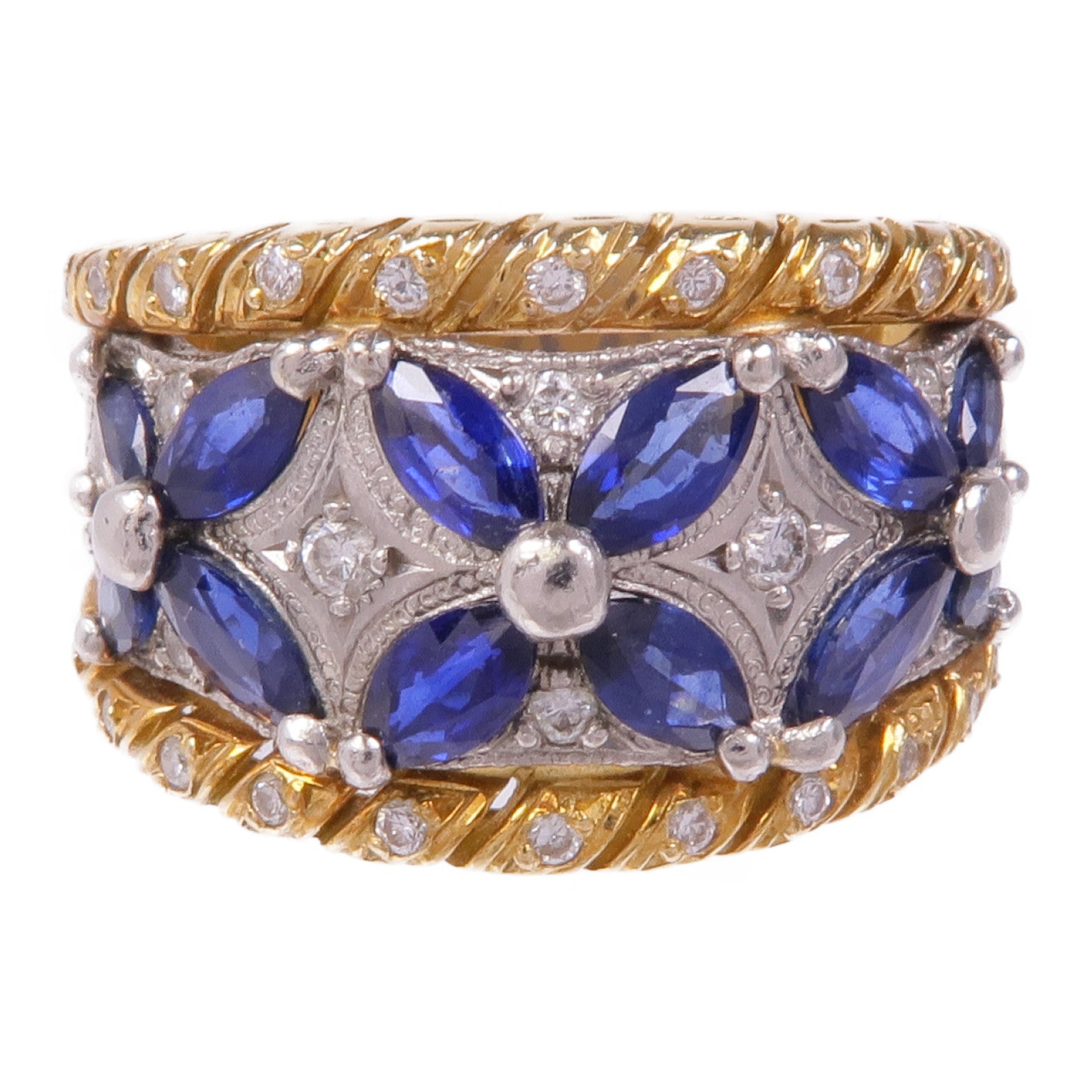 JEWELRY 18K黃金/PT900鉑金Sapphire Diamond Ring藍寶石/鑽石戒指US#6.75