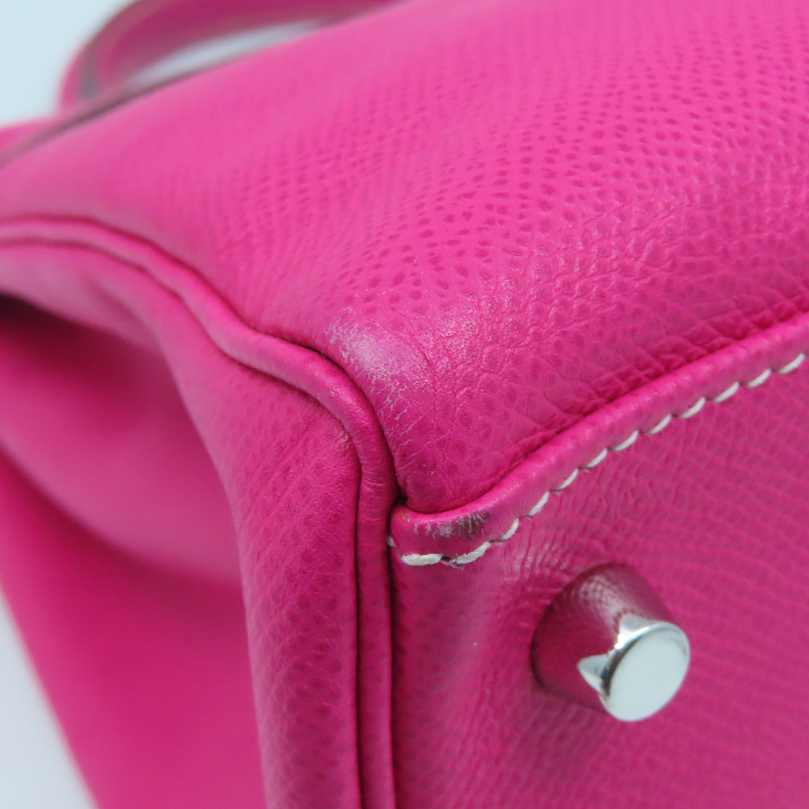 HERMES Epsom Leather Kelly 32 Silver Buckle Hand Shoulder Backpack Fluorescent Pink/Pink Purple