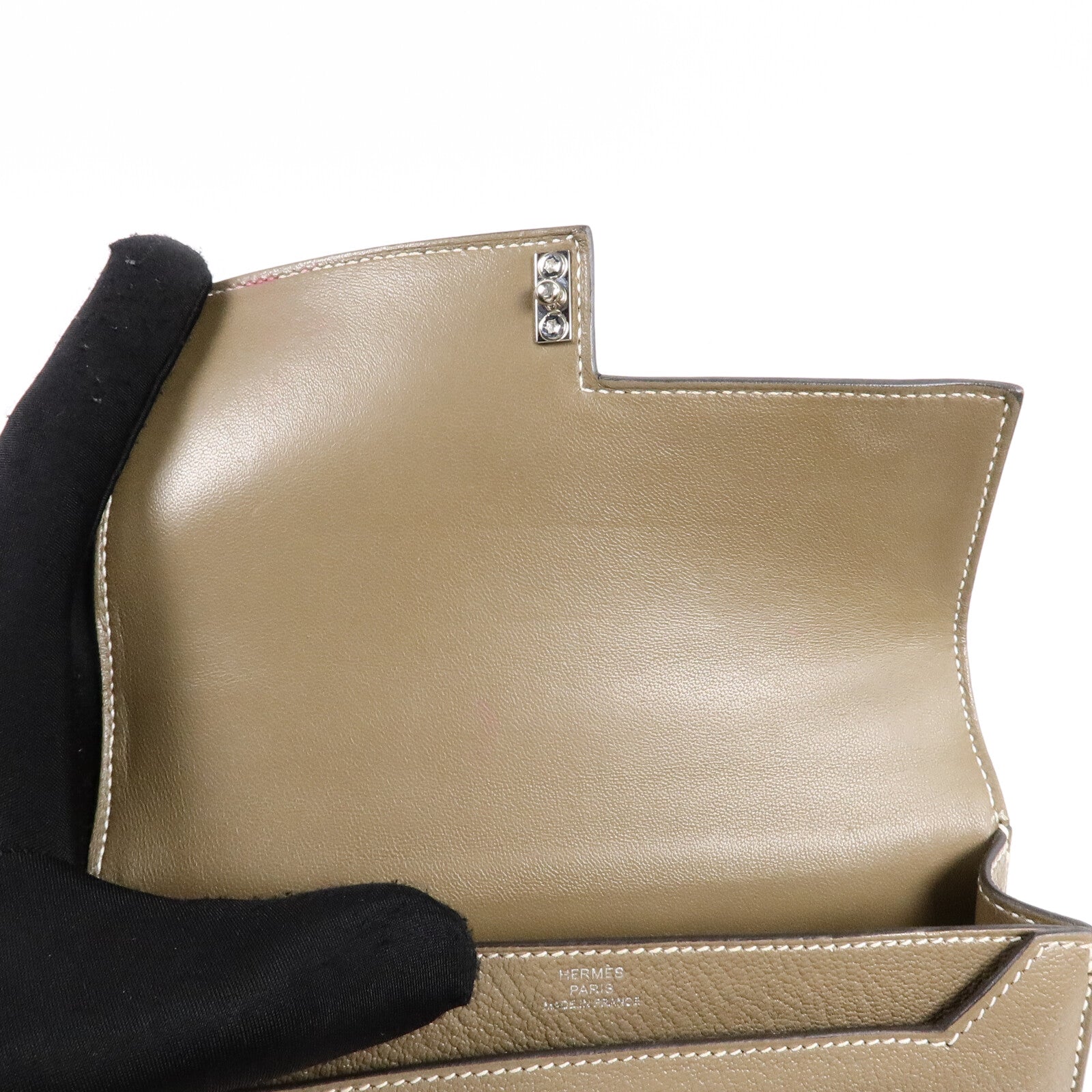 HERMES Chevre皮革Verrou Mini鏈帶肩背袋Etoupe