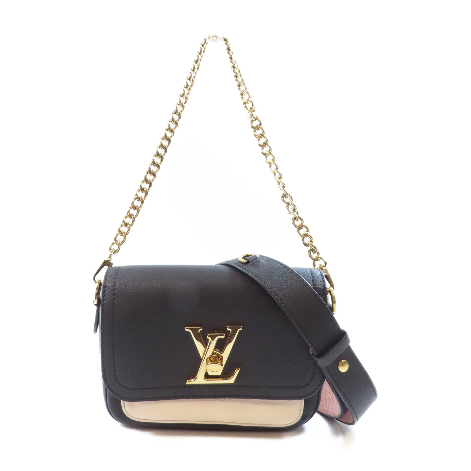 LOUIS VUITTON 牛皮皮革Lockme Tender金扣手挽肩背兩用袋黑色/白色