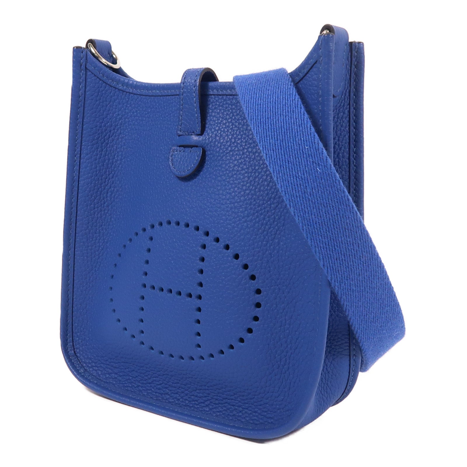 HERMES Clemence皮革Evelyne TPM銀扣肩背袋Bleu France