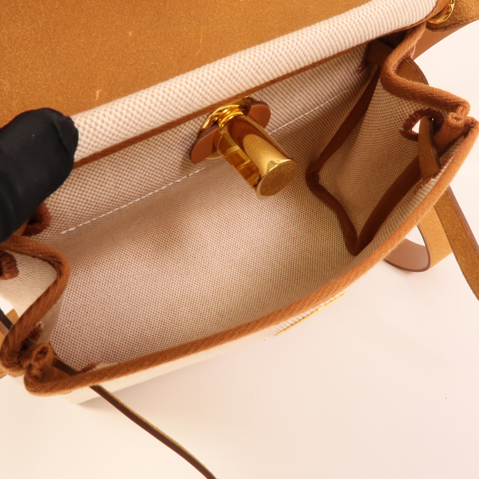 HERMES 帆布Mini Herbag肩背袋Fauve