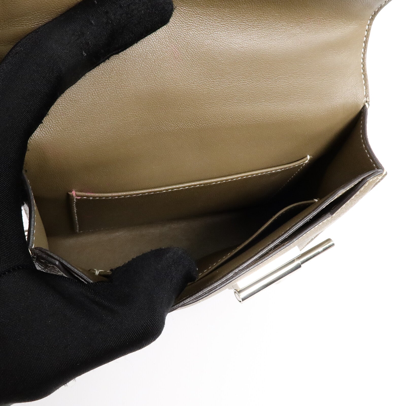 HERMES Chevre皮革Verrou Mini鏈帶肩背袋Etoupe