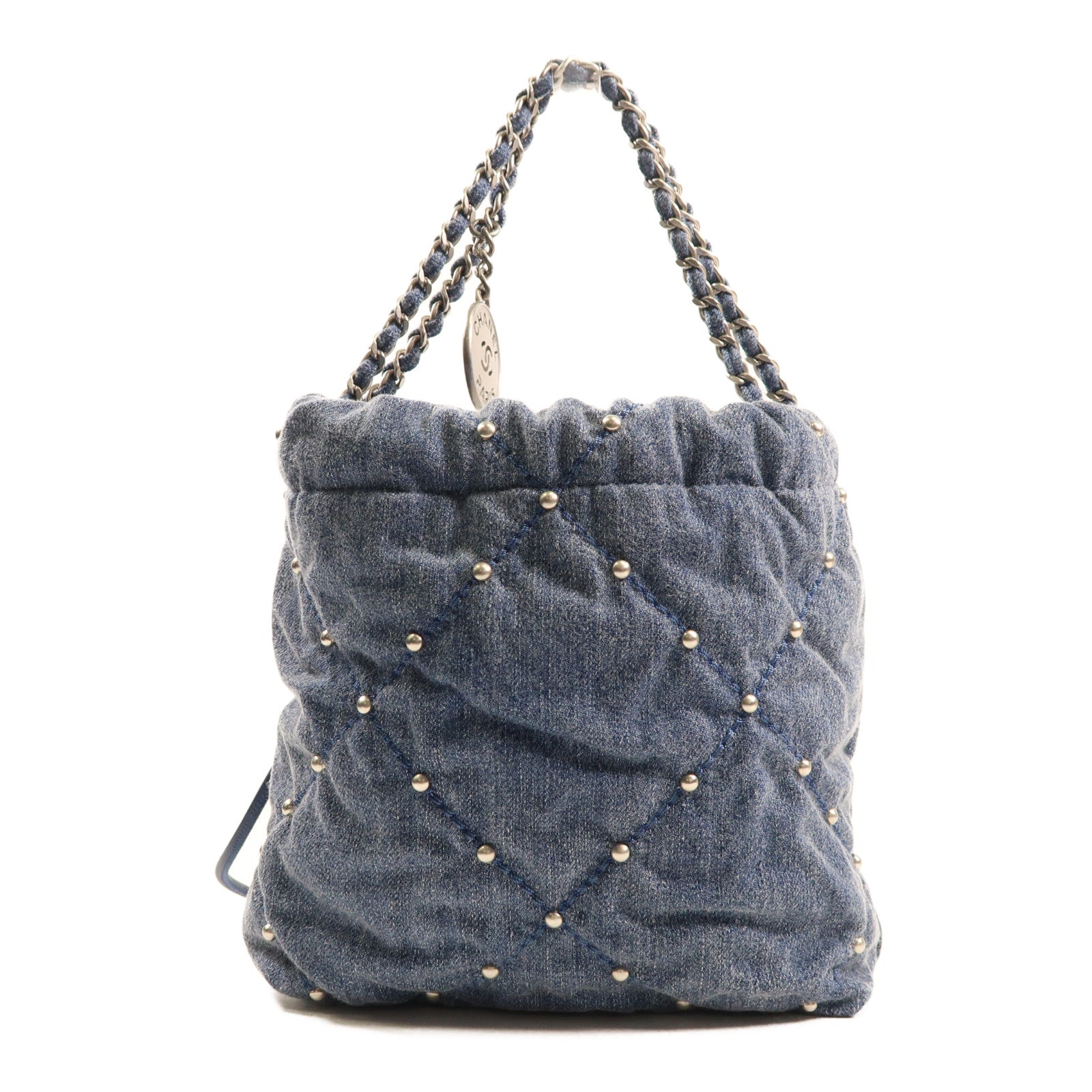 CHANEL 【激減優惠】牛仔布Mini 22 Chain Shoulder銀扣鏈帶手挽肩背兩用袋
