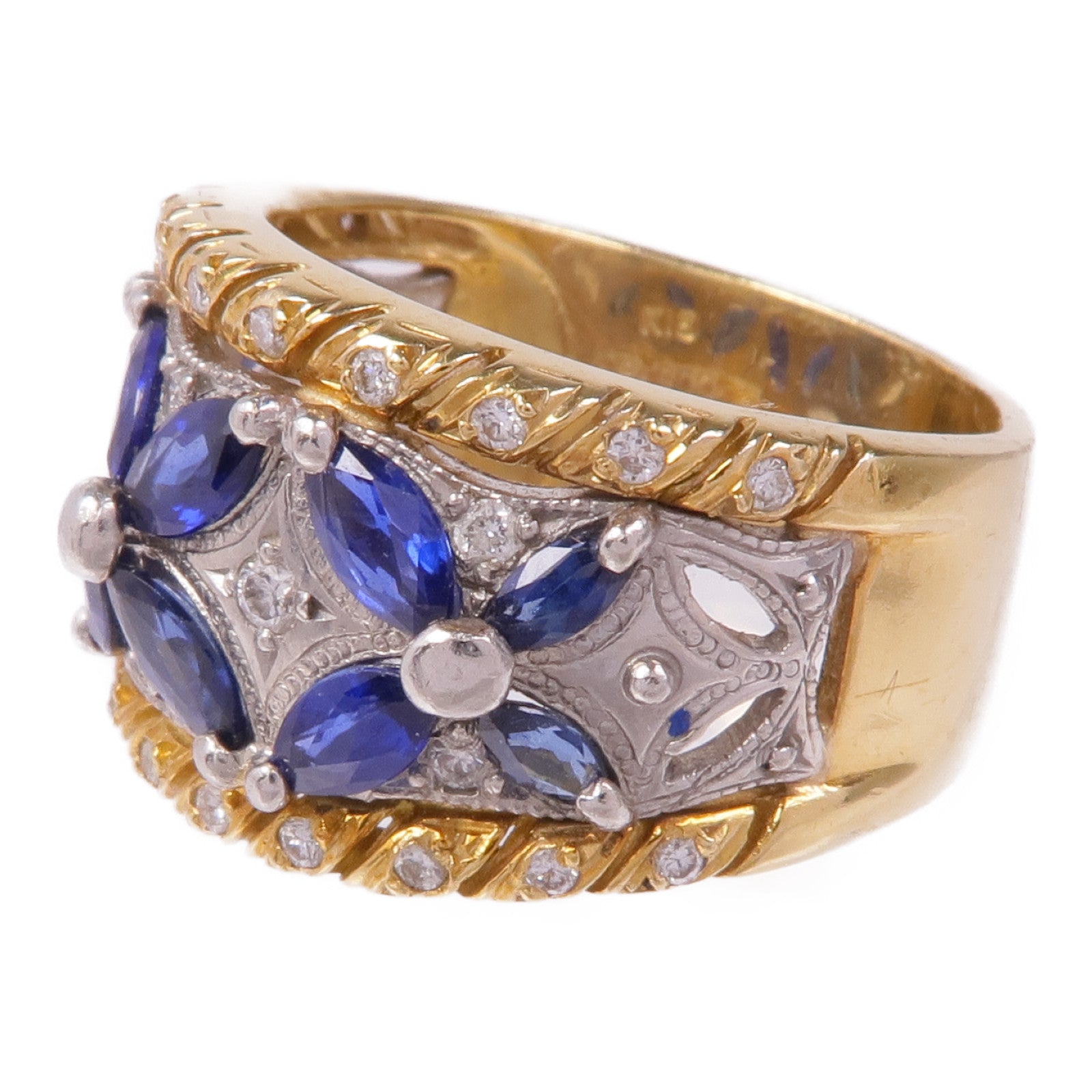 JEWELRY 18K黃金/PT900鉑金Sapphire Diamond Ring藍寶石/鑽石戒指US#6.75