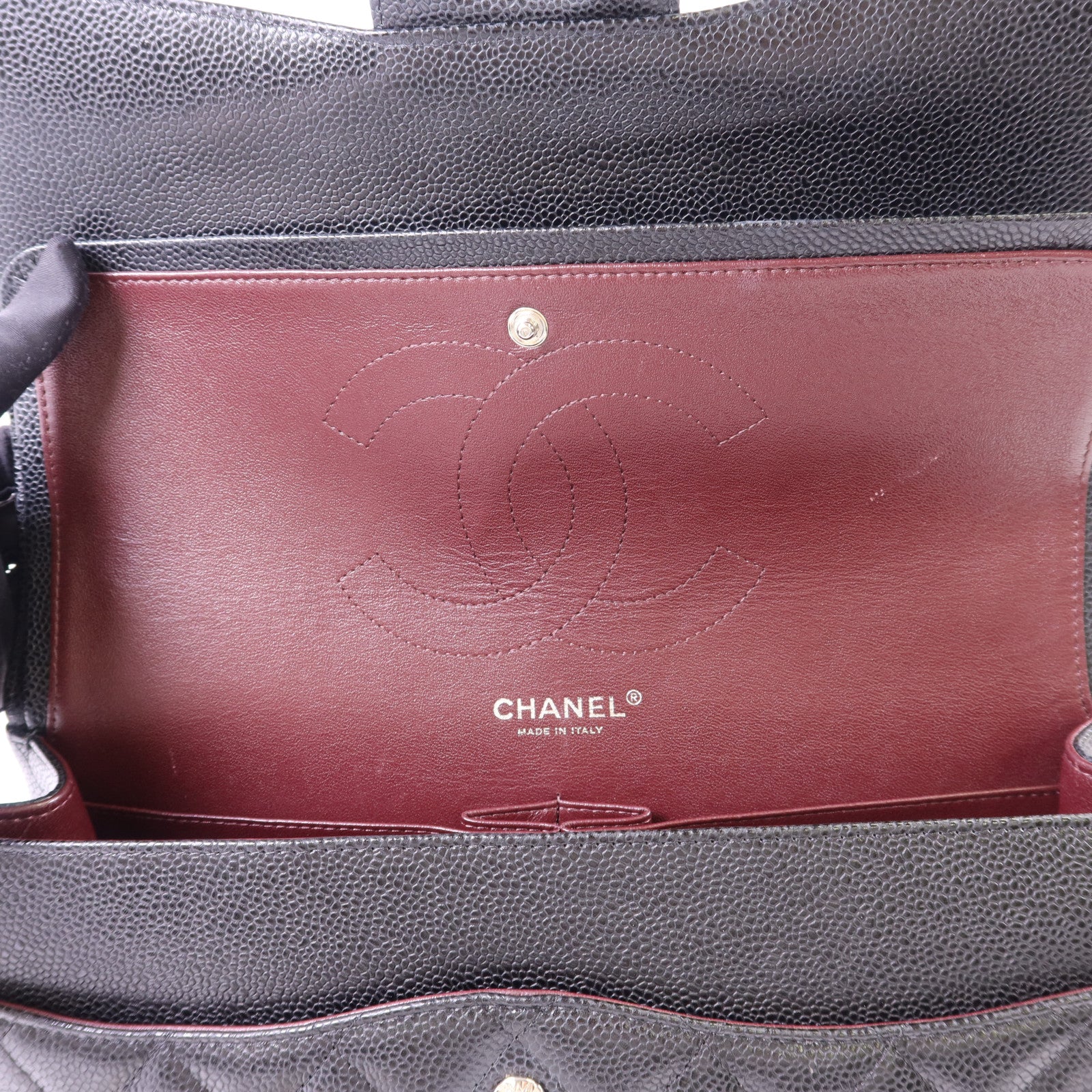 CHANEL 牛皮皮革Large Classic銀扣鏈帶肩背袋